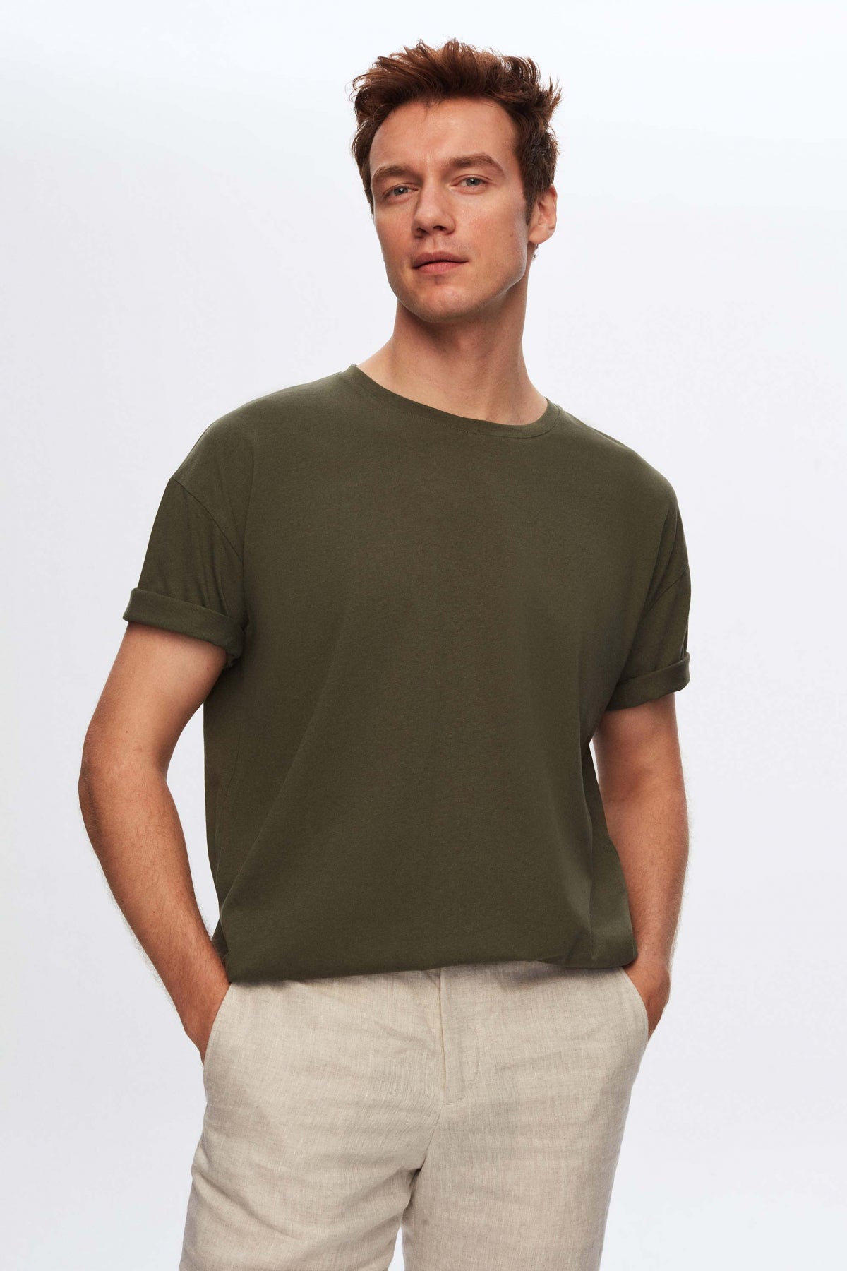 Ds Damat 5-Pack Oversize 100% Cotton T-Shirts - Black/Navy Blue/Khaki/Taupe/White