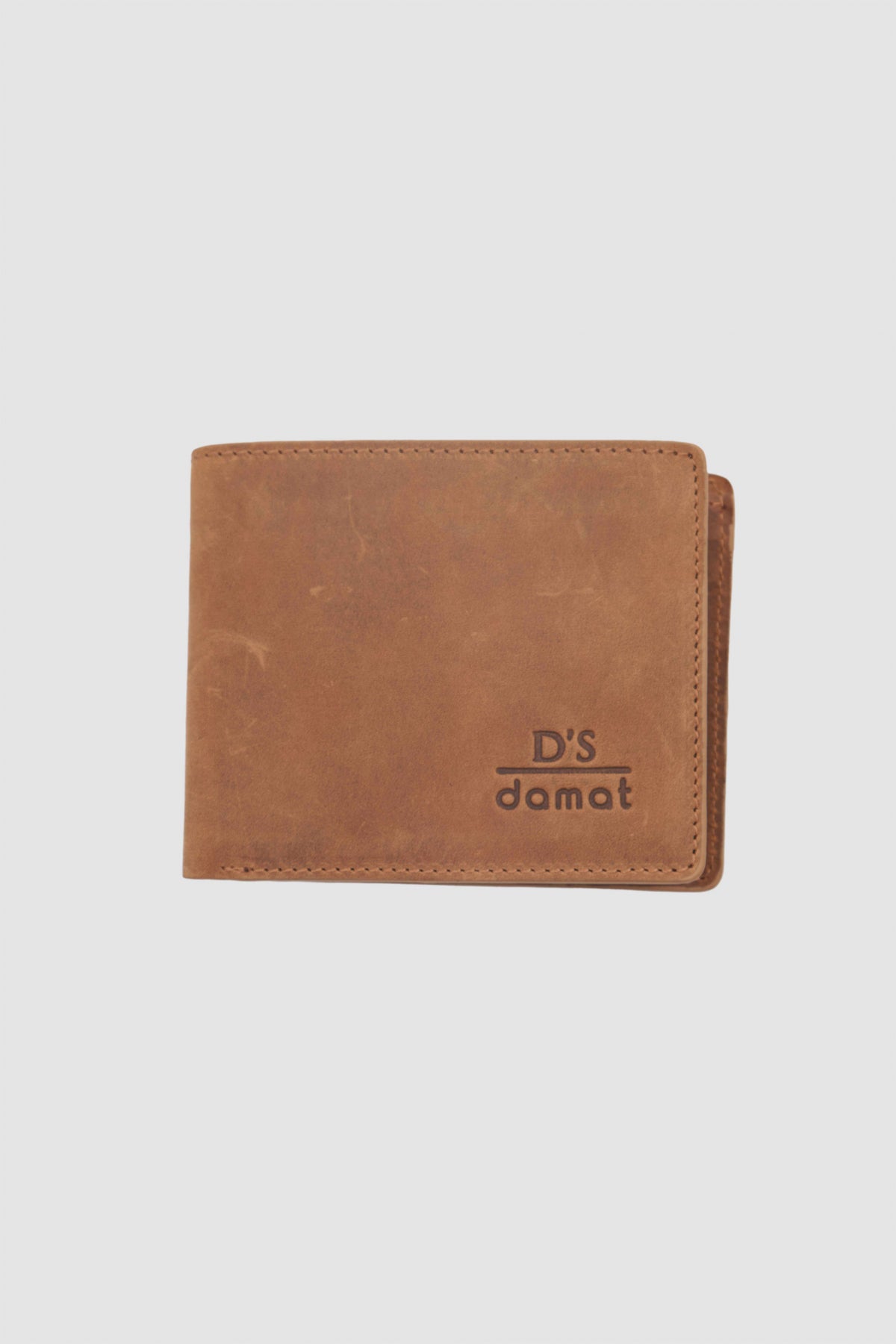 Ds Damat Boxed Coin Pocket Genuine Crazy Leather Wallet - Tan