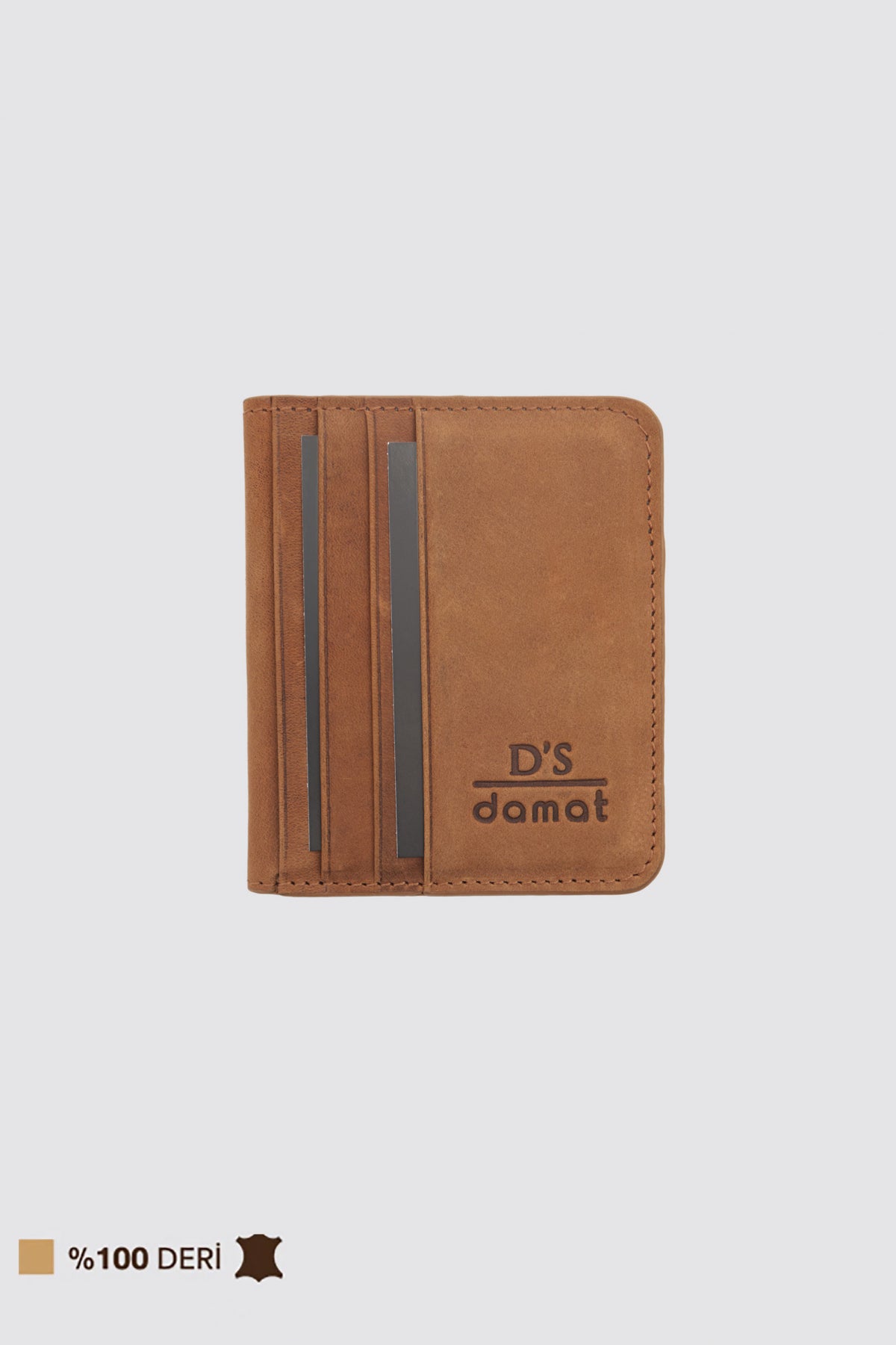 Ds Damat Boxed External Card Slot Genuine Crazy Leather Wallet - Tan