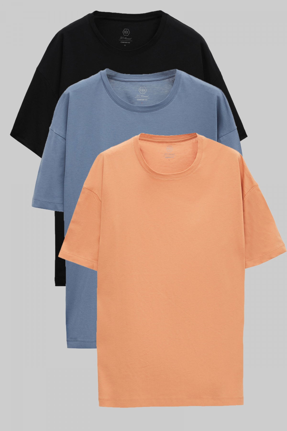 Ds Damat Comfort 3-Pack Loose Fit 100% Cotton T-Shirt - Black/Smoke/Cinnamon