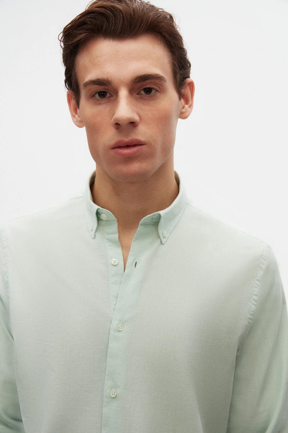 Ds Damat Comfort Button-Down Relaxed Fit Linen-Look 100% Cotton Shirt - Aqua Green