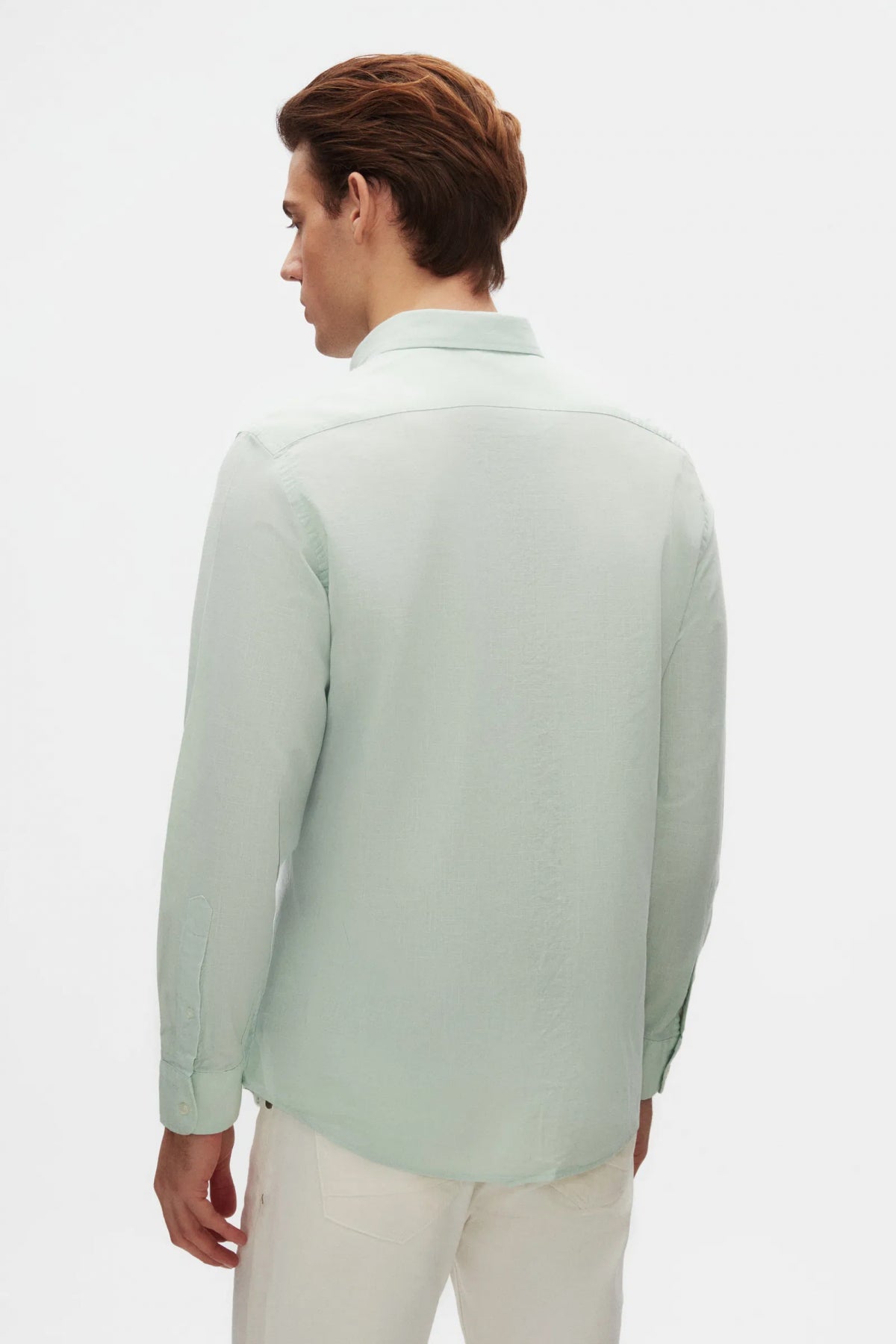 Ds Damat Comfort Button-Down Relaxed Fit Linen-Look 100% Cotton Shirt - Aqua Green