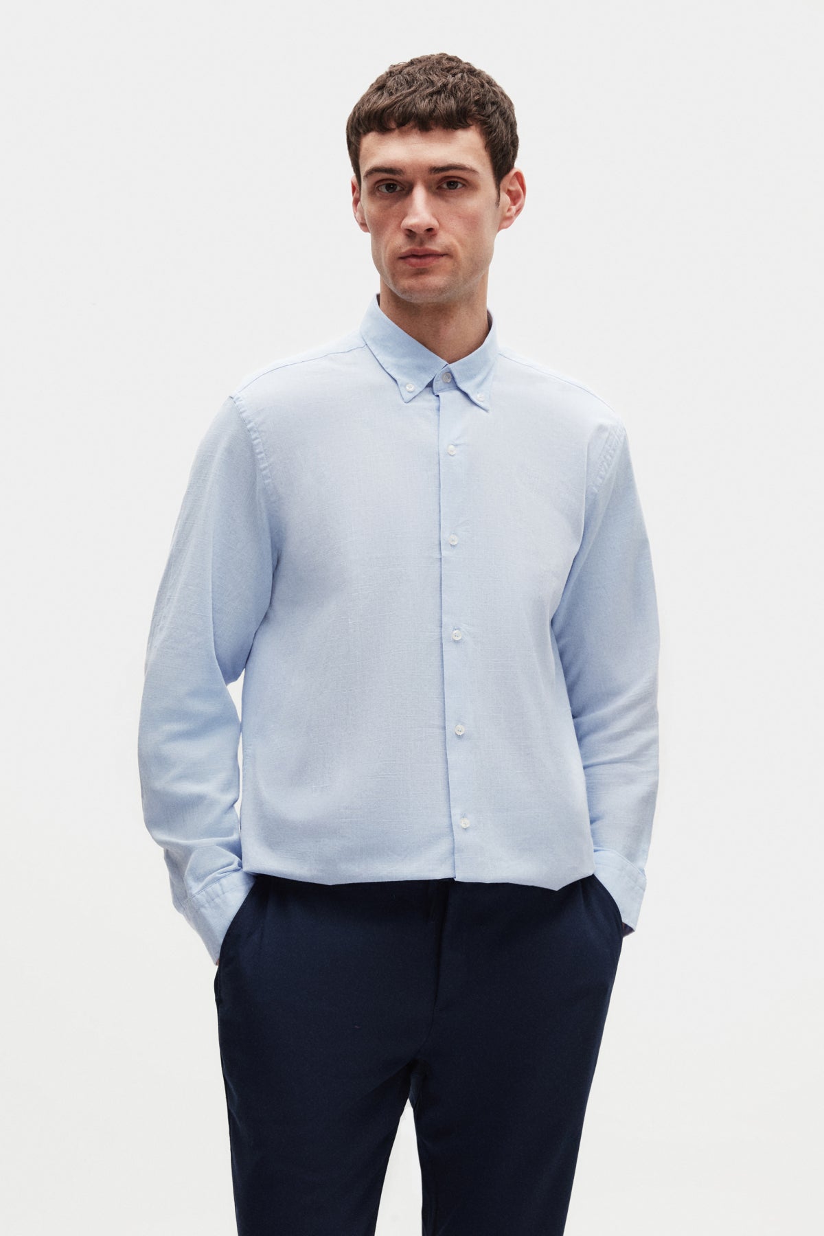 Ds Damat Comfort Button-Down Relaxed Fit Linen-Look 100% Cotton Shirt - Blue