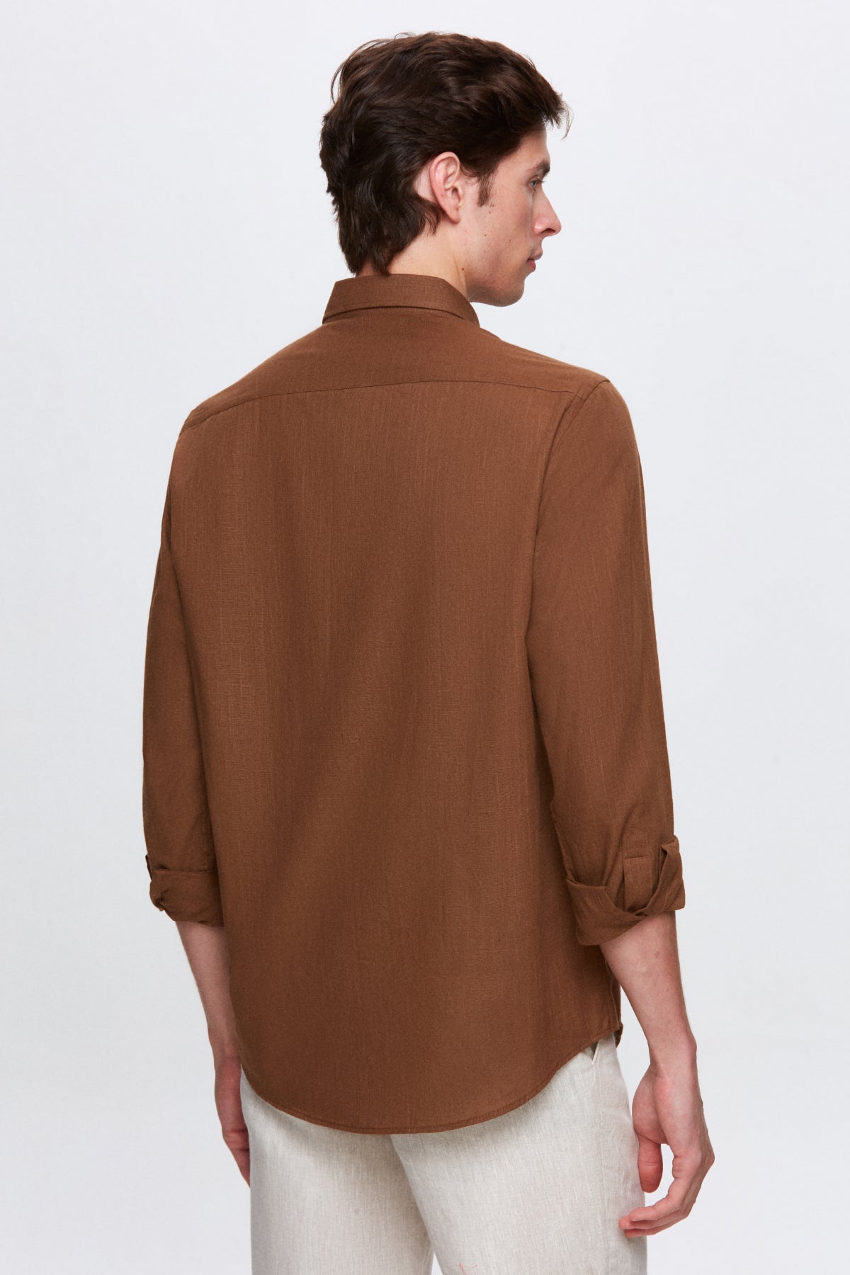 Ds Damat Comfort Button-Down Relaxed Fit Linen-Look 100% Cotton Shirt - Brown