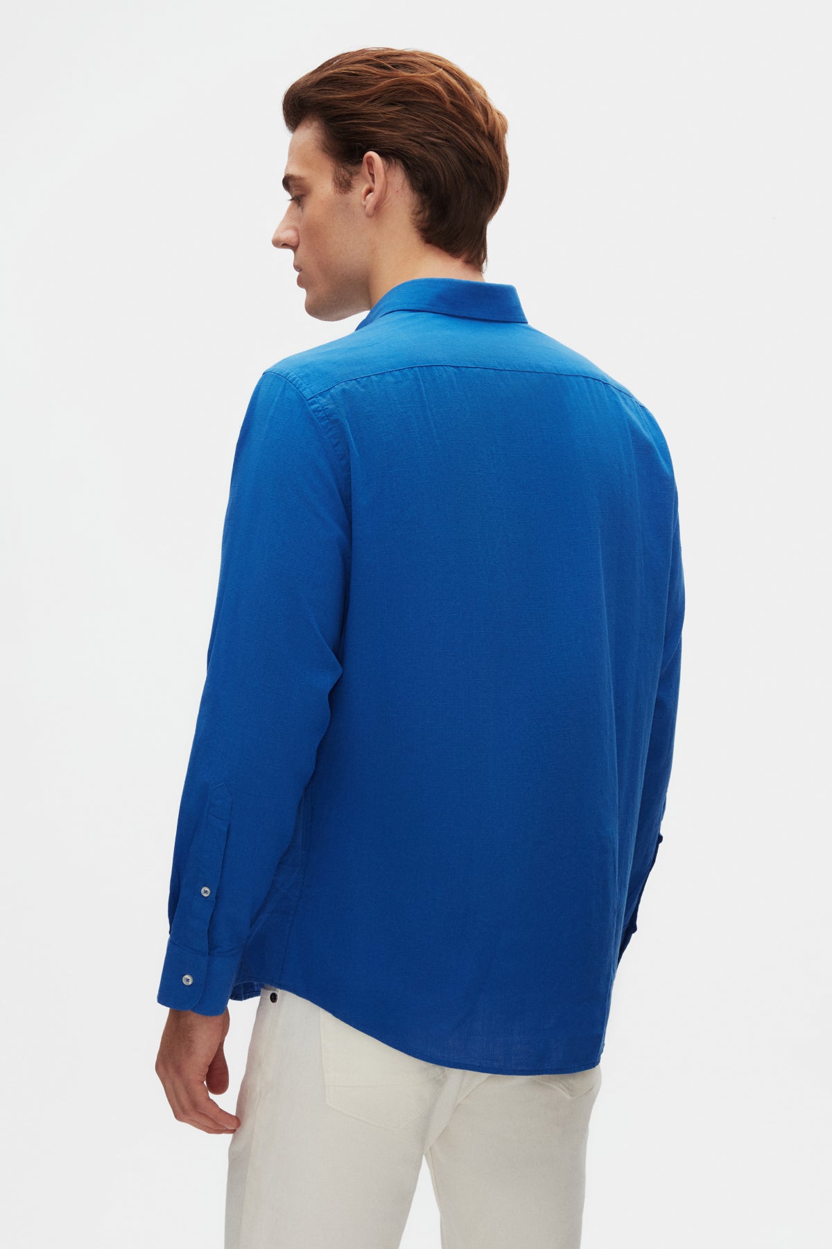 Ds Damat Comfort Button-Down Relaxed Fit Linen-Look 100% Cotton Shirt - Cobalt Blue