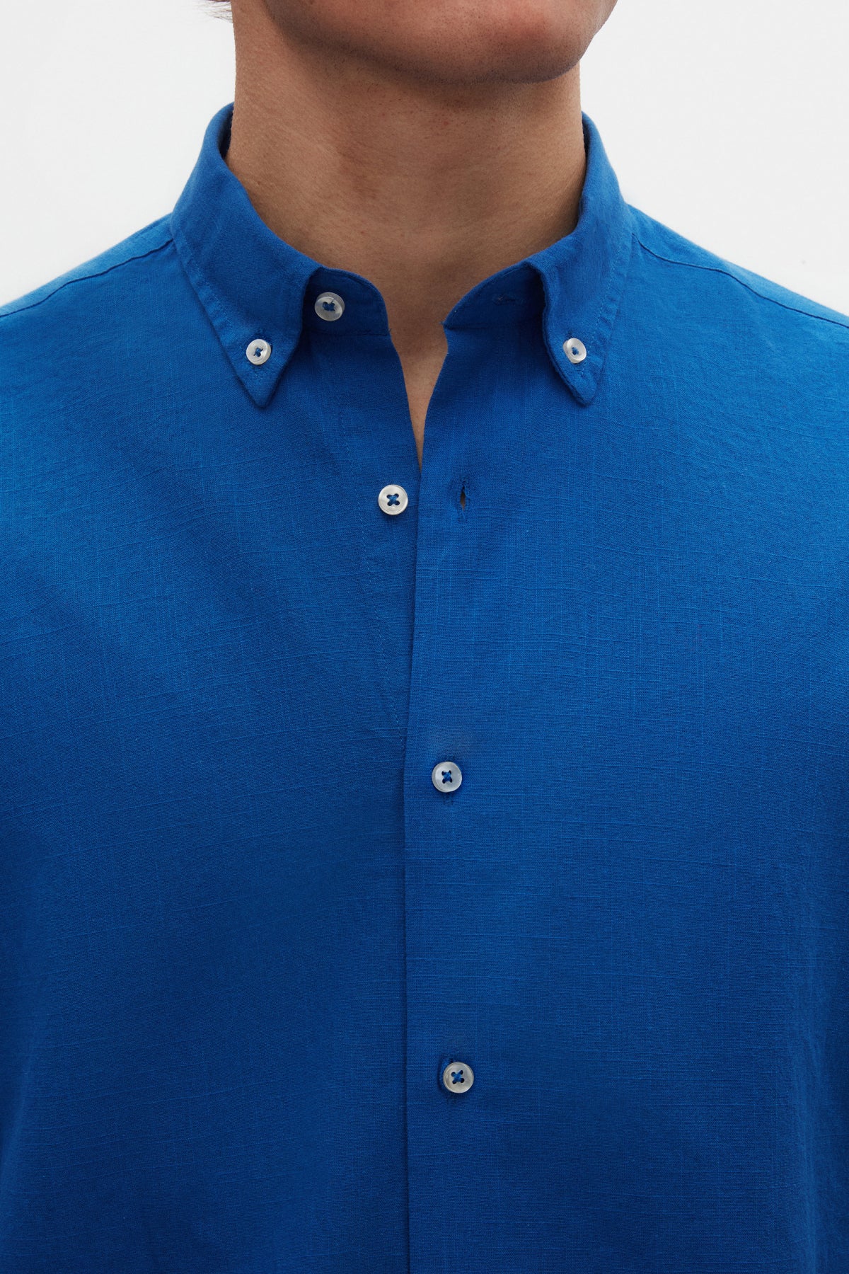 Ds Damat Comfort Button-Down Relaxed Fit Linen-Look 100% Cotton Shirt - Cobalt Blue