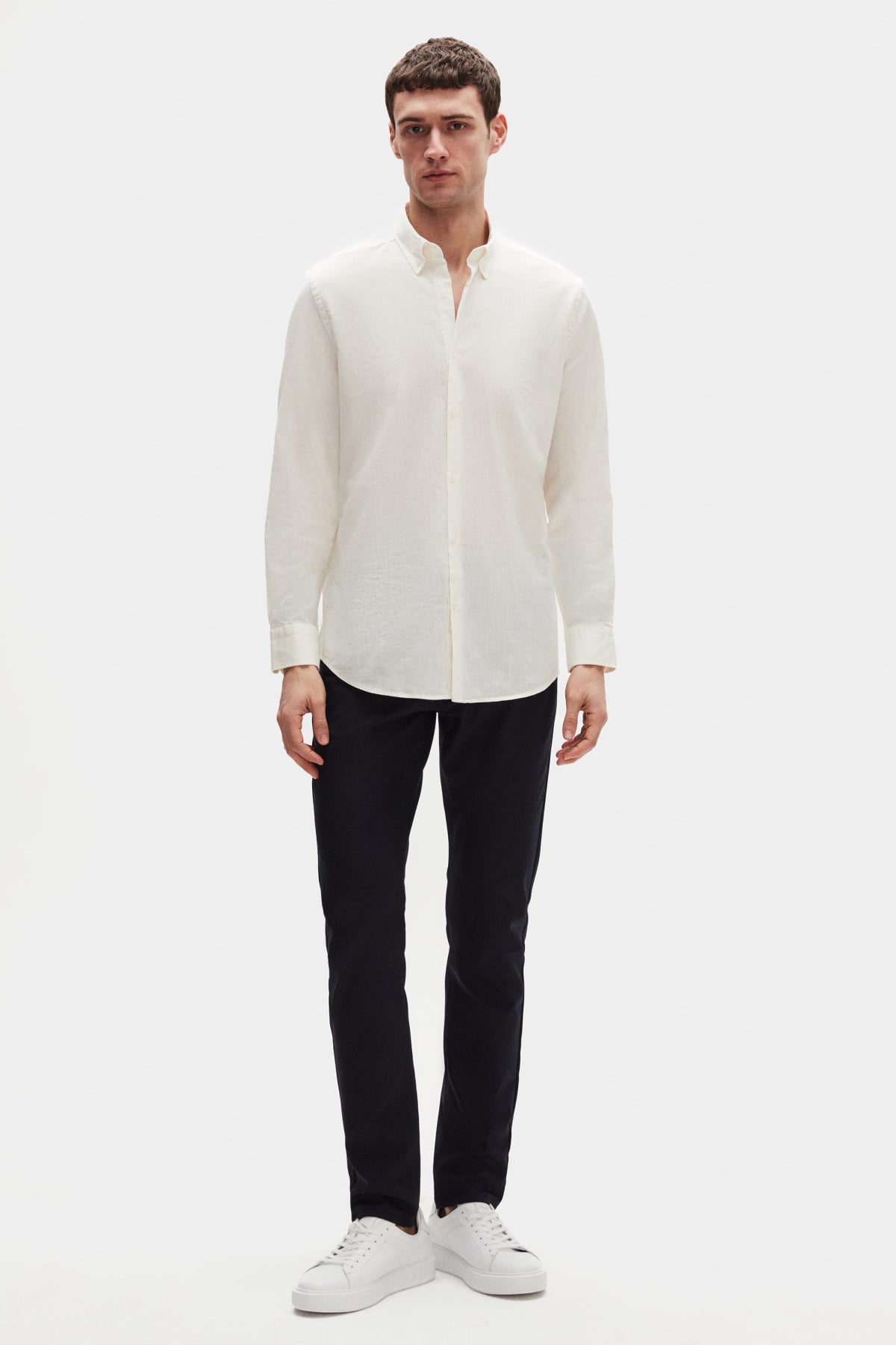 Ds Damat Comfort Button-Down Relaxed Fit Linen-Look 100% Cotton Shirt - Ecru