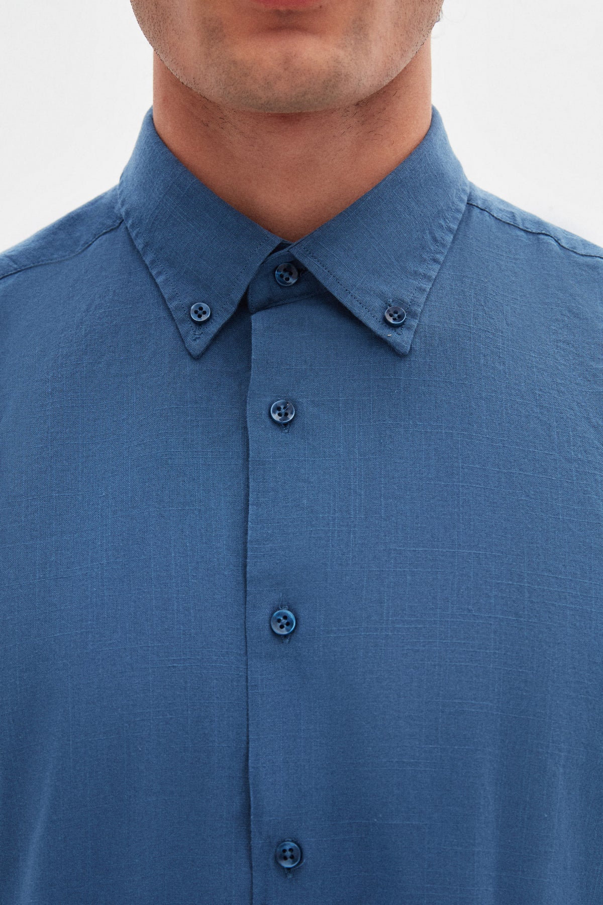 Ds Damat Comfort Button-Down Relaxed Fit Linen-Look 100% Cotton Shirt - Indigo