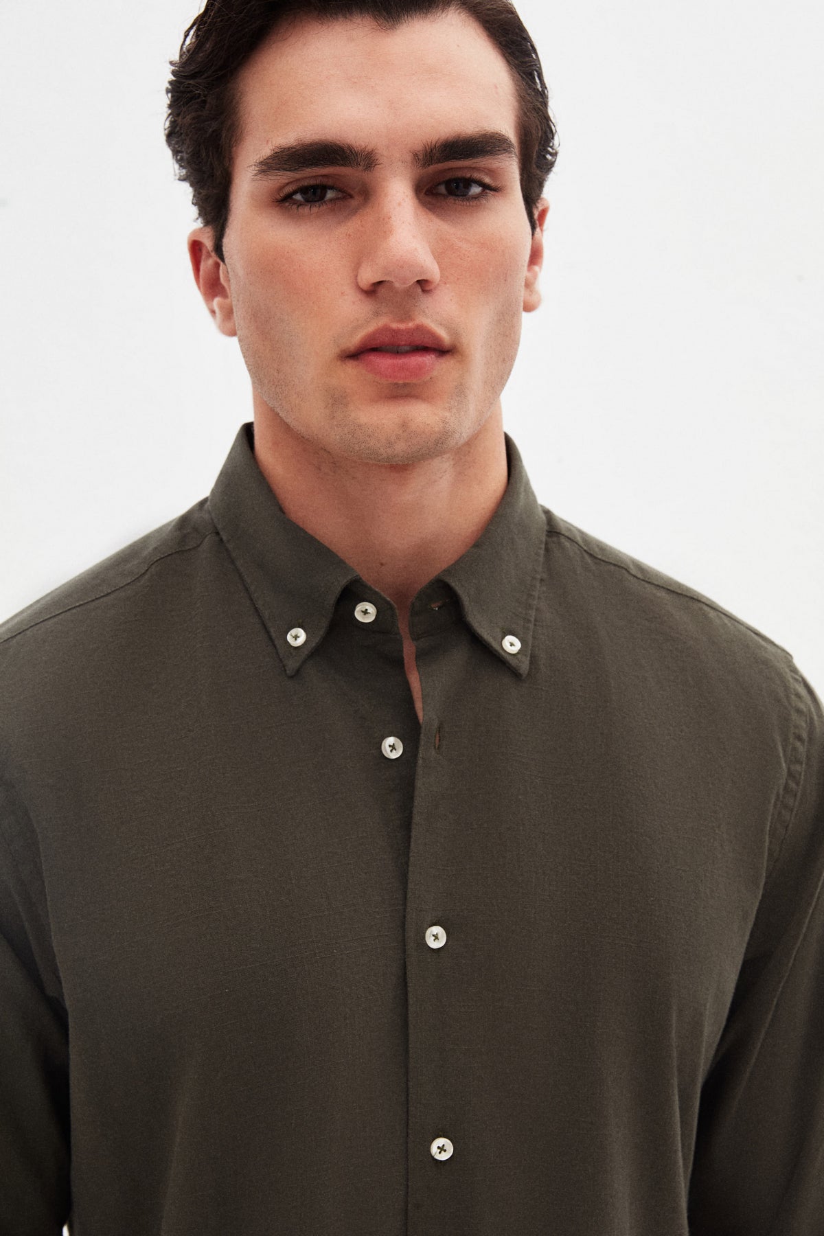 Ds Damat Comfort Button-Down Relaxed Fit Linen-Look 100% Cotton Shirt - Khaki