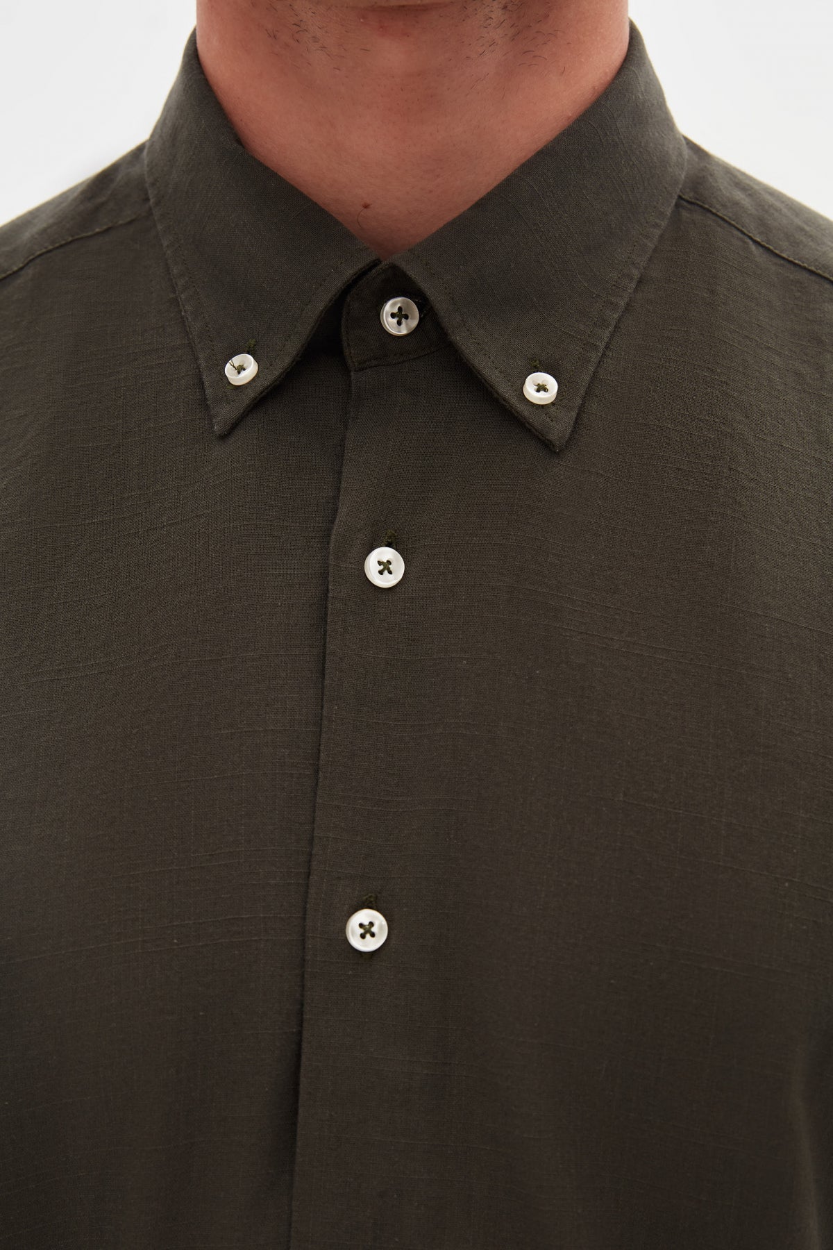 Ds Damat Comfort Button-Down Relaxed Fit Linen-Look 100% Cotton Shirt - Khaki