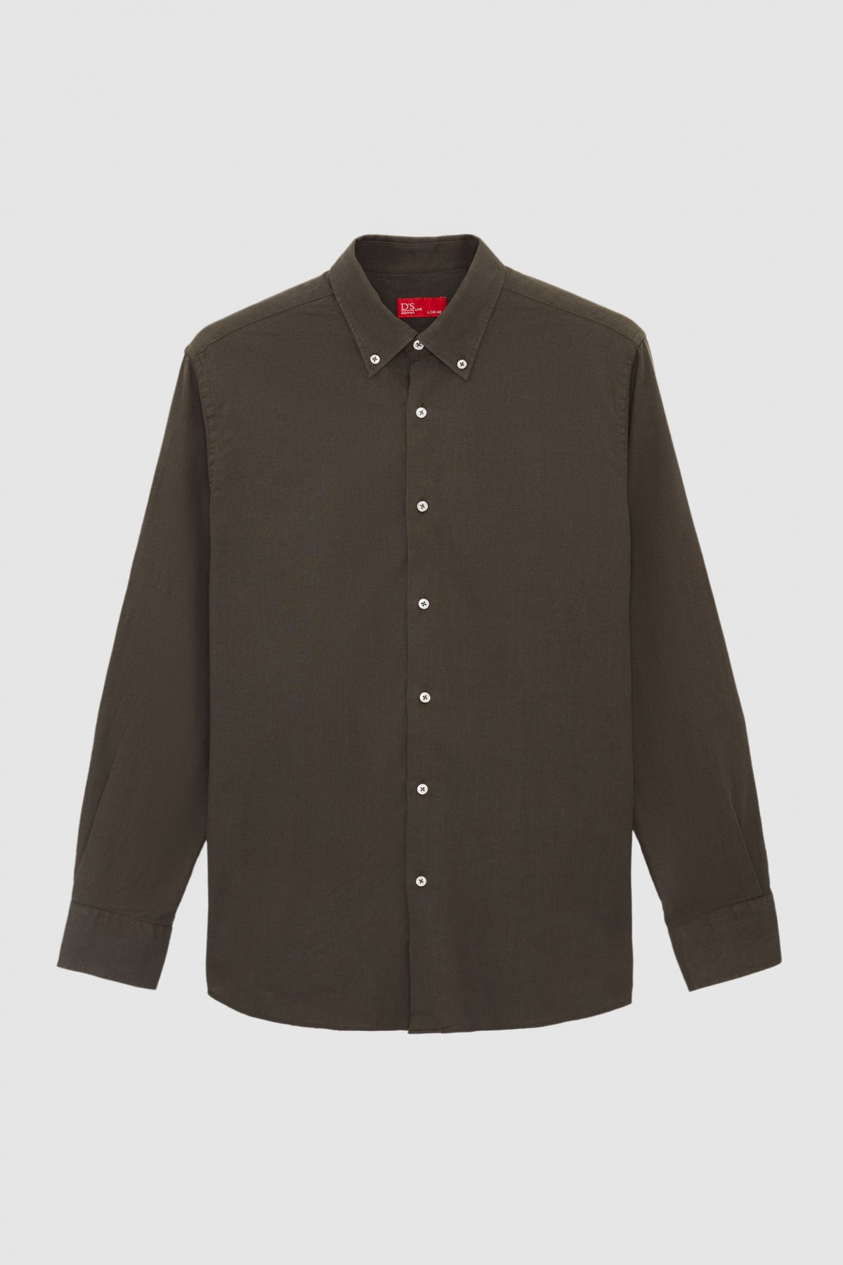 Ds Damat Comfort Button-Down Relaxed Fit Linen-Look 100% Cotton Shirt - Khaki