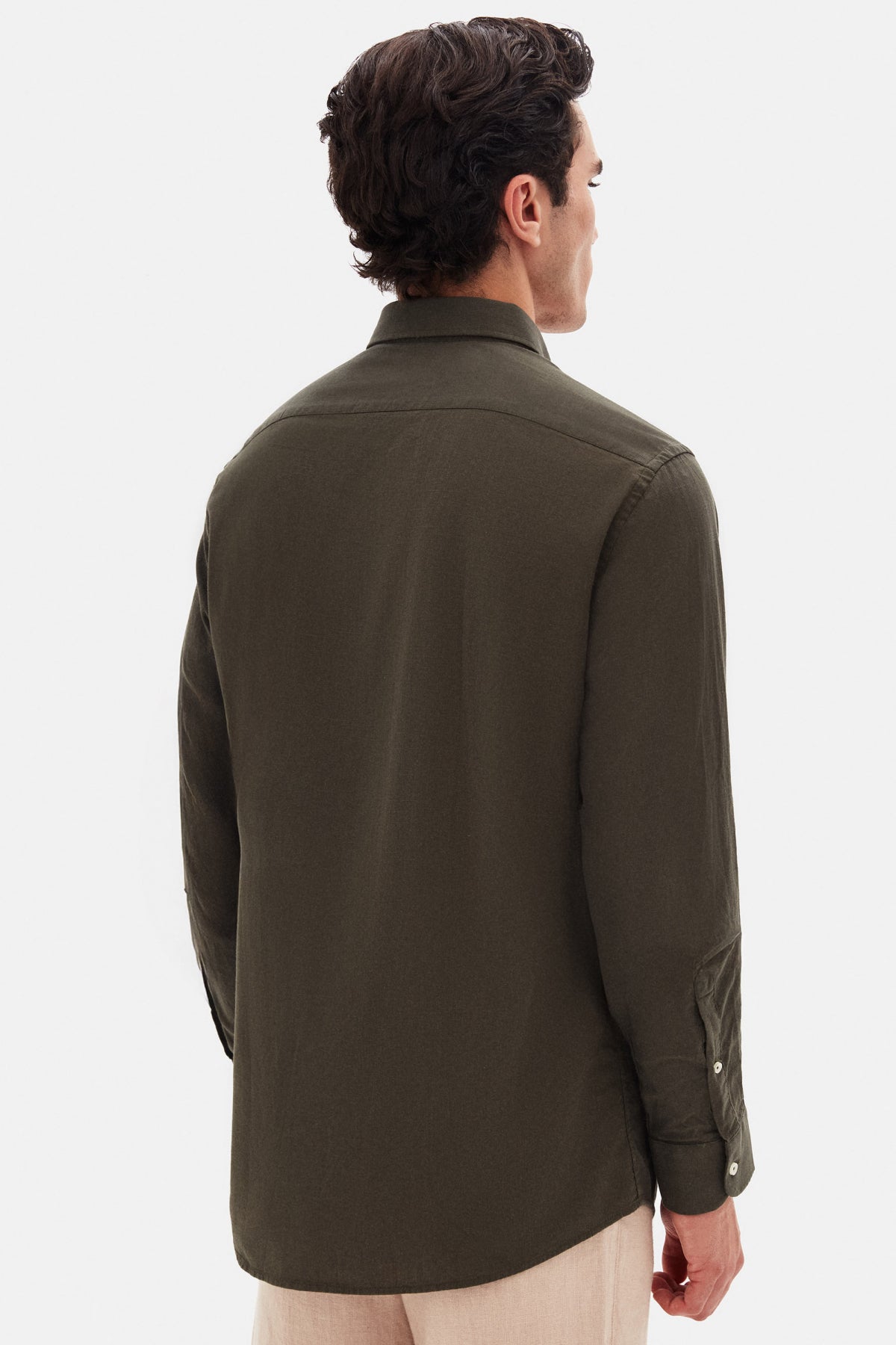 Ds Damat Comfort Button-Down Relaxed Fit Linen-Look 100% Cotton Shirt - Khaki