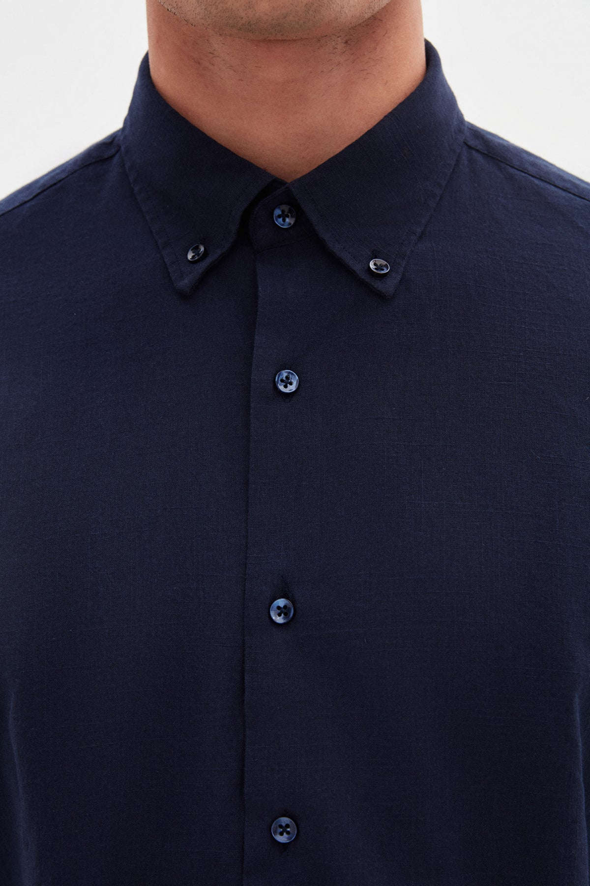 Ds Damat Comfort Button-Down Relaxed Fit Linen-Look 100% Cotton Shirt - Navy Blue