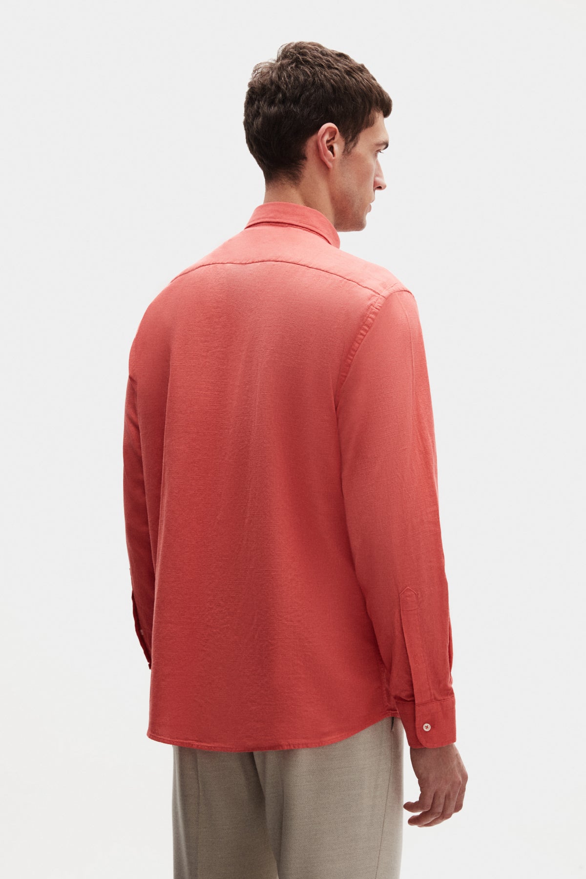 Ds Damat Comfort Button-Down Relaxed Fit Linen-Look 100% Cotton Shirt - Pomegranate