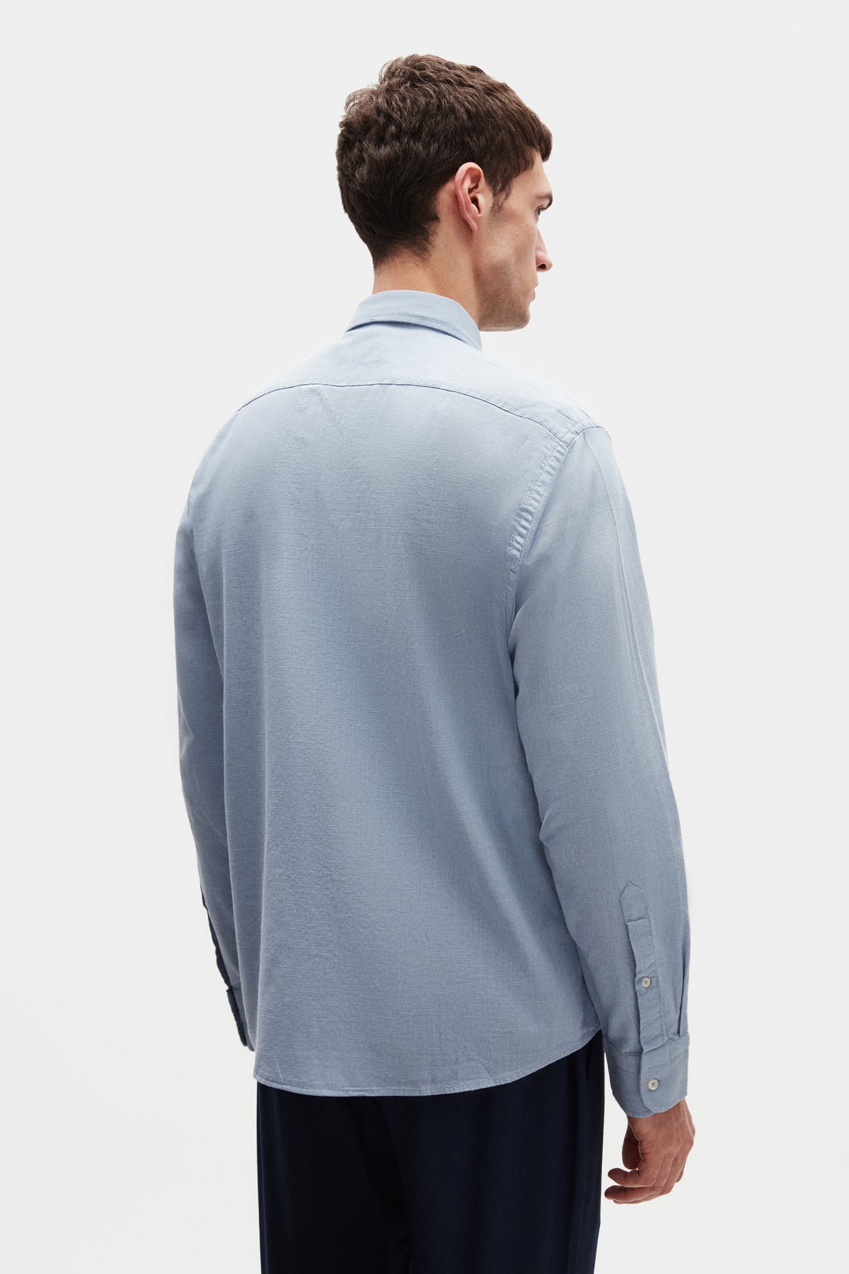 Ds Damat Comfort Button-Down Relaxed Fit Linen-Look 100% Cotton Shirt - Powder Blue