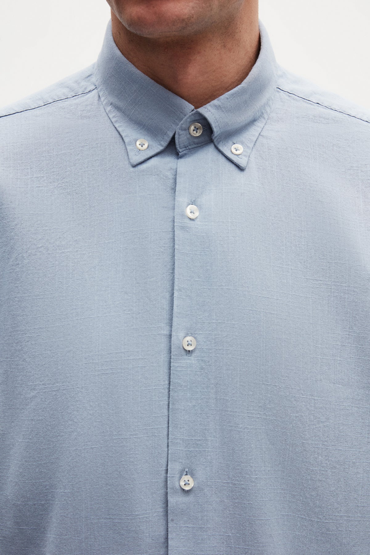 Ds Damat Comfort Button-Down Relaxed Fit Linen-Look 100% Cotton Shirt - Powder Blue