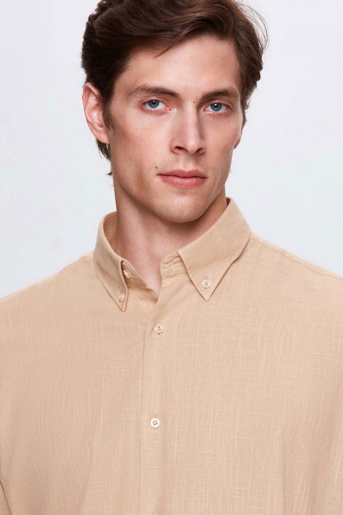 Ds Damat Comfort Button-Down Relaxed Fit Linen-Look 100% Cotton Shirt - Taupe