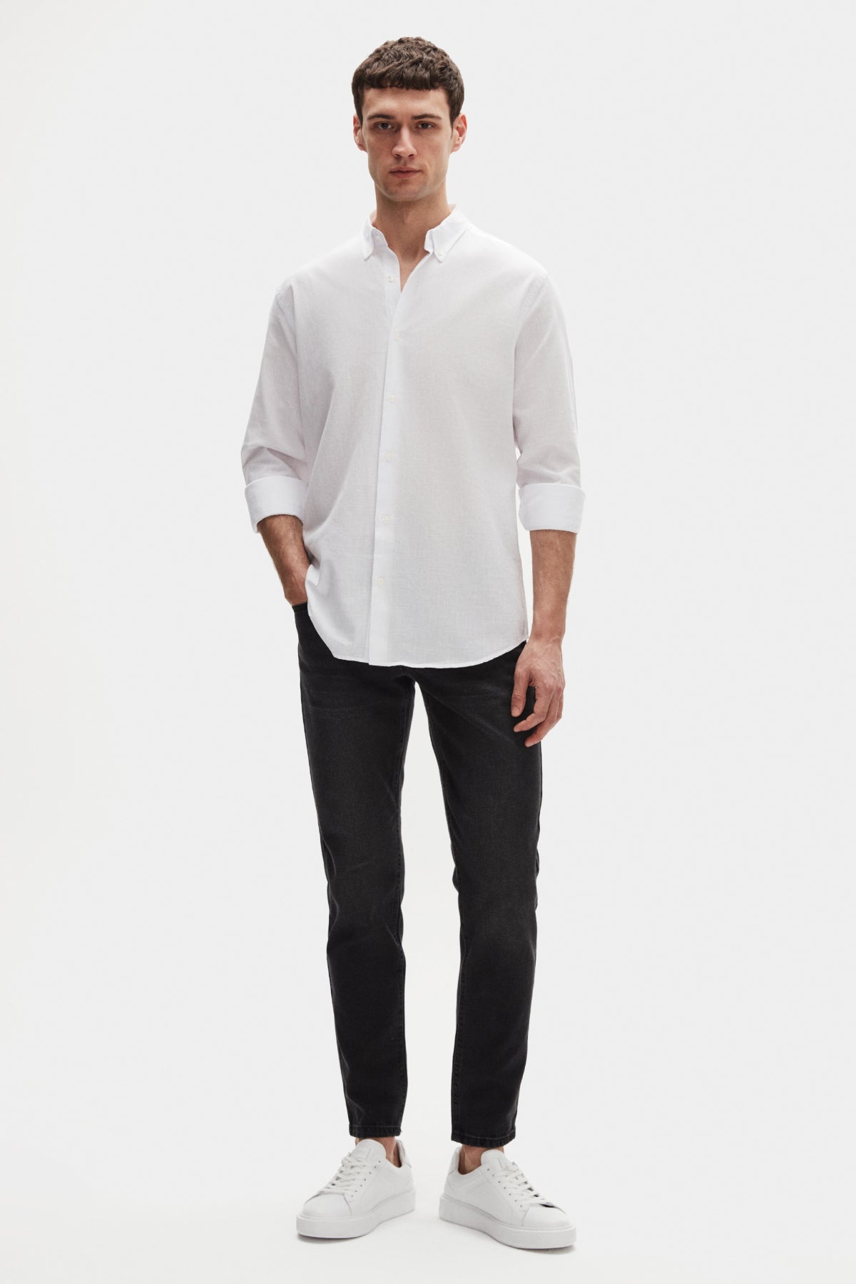 Ds Damat Comfort Button-Down Relaxed Fit Linen-Look 100% Cotton Shirt - White