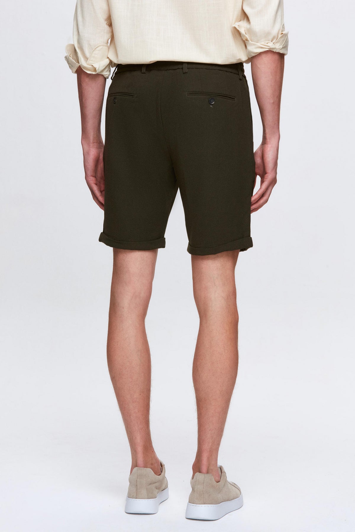 Ds Damat Elastic Waist Drawstring Double Cuff Viscose Jogger Shorts - Khaki
