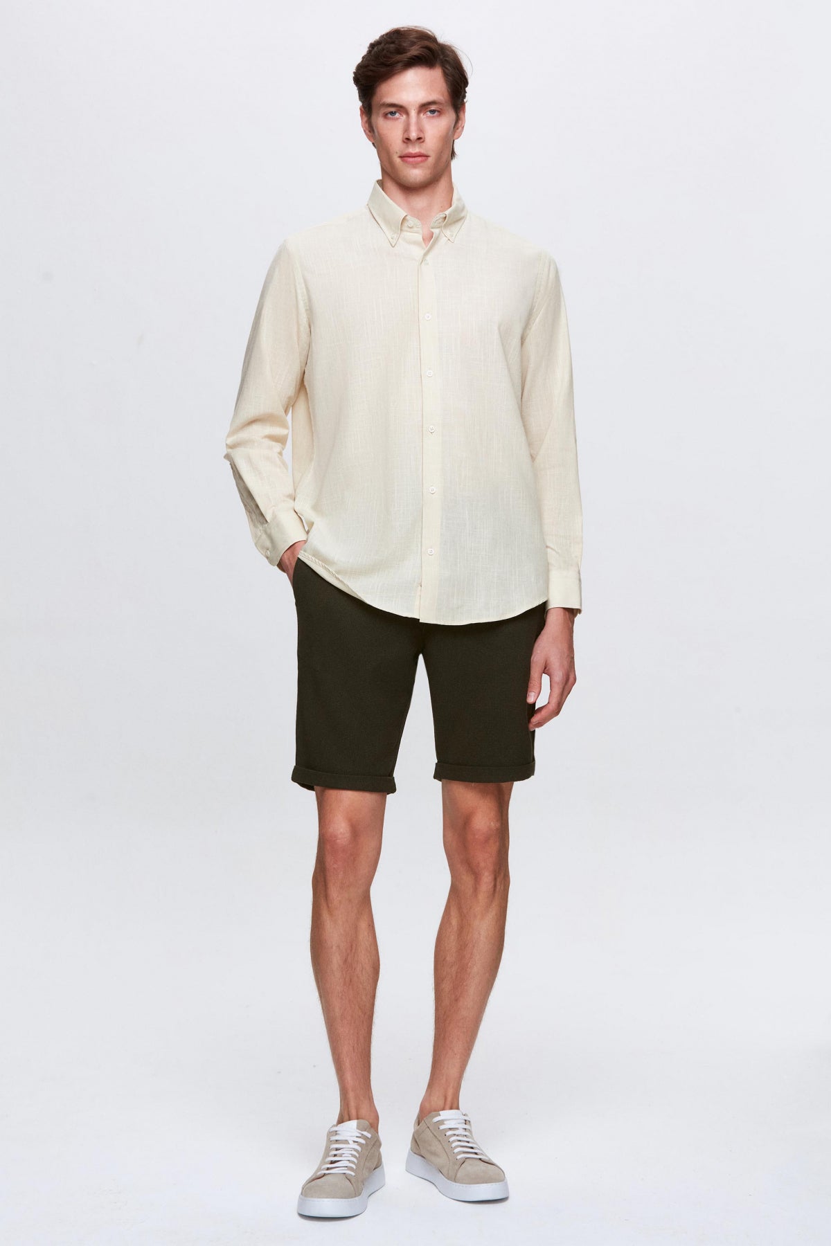 Ds Damat Elastic Waist Drawstring Double Cuff Viscose Jogger Shorts - Khaki