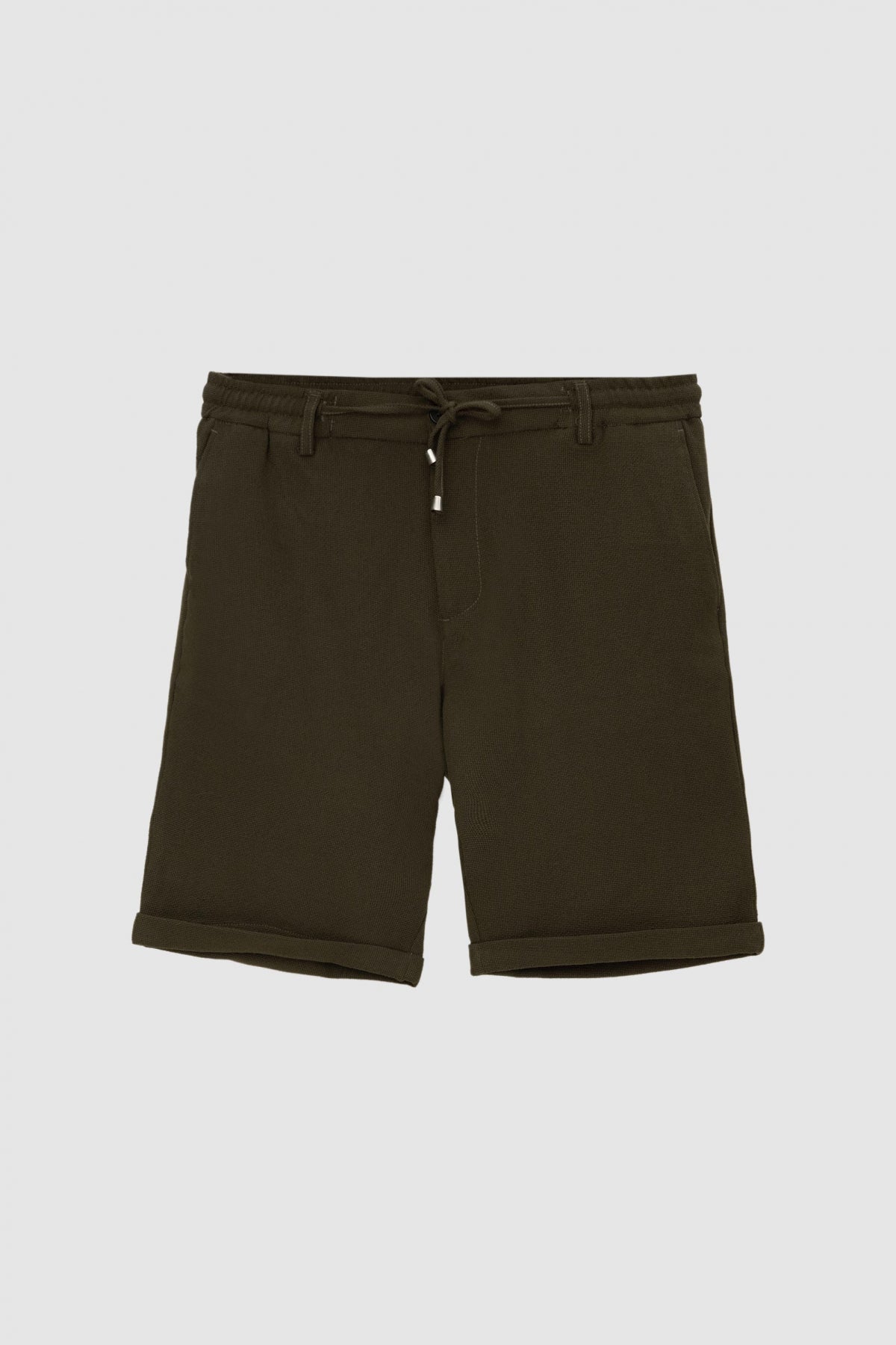 Ds Damat Elastic Waist Drawstring Double Cuff Viscose Jogger Shorts - Khaki