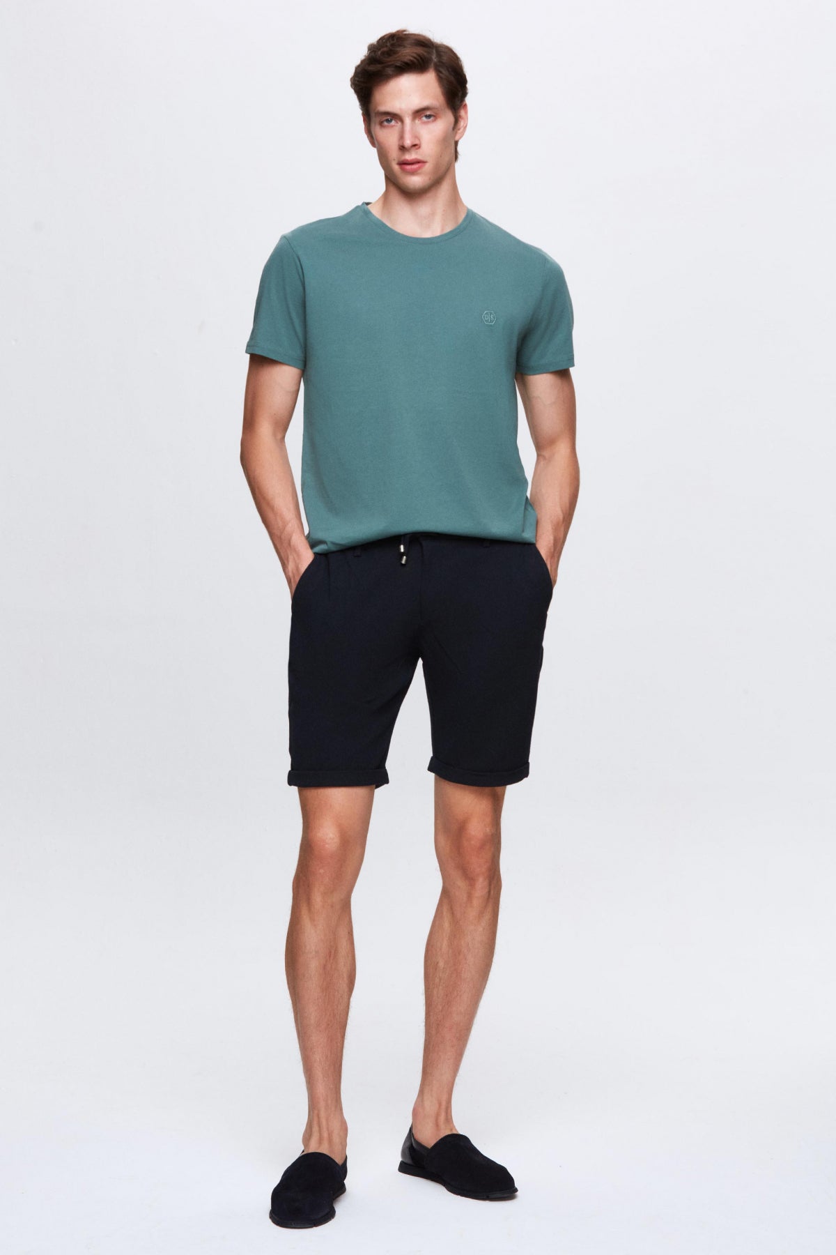 Ds Damat Elastic Waist Drawstring Double Cuff Viscose Jogger Shorts - Navy Blue