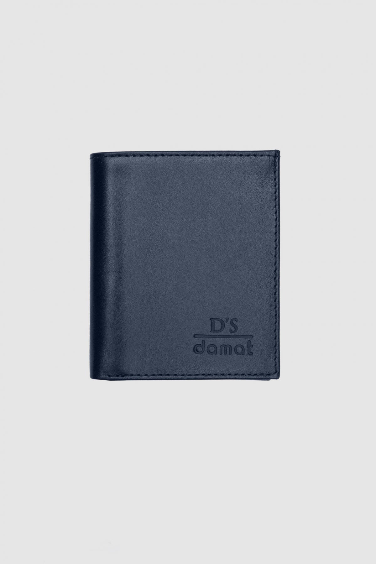 Ds Damat Plain Boxed Genuine Leather Wallet - Navy Blue
