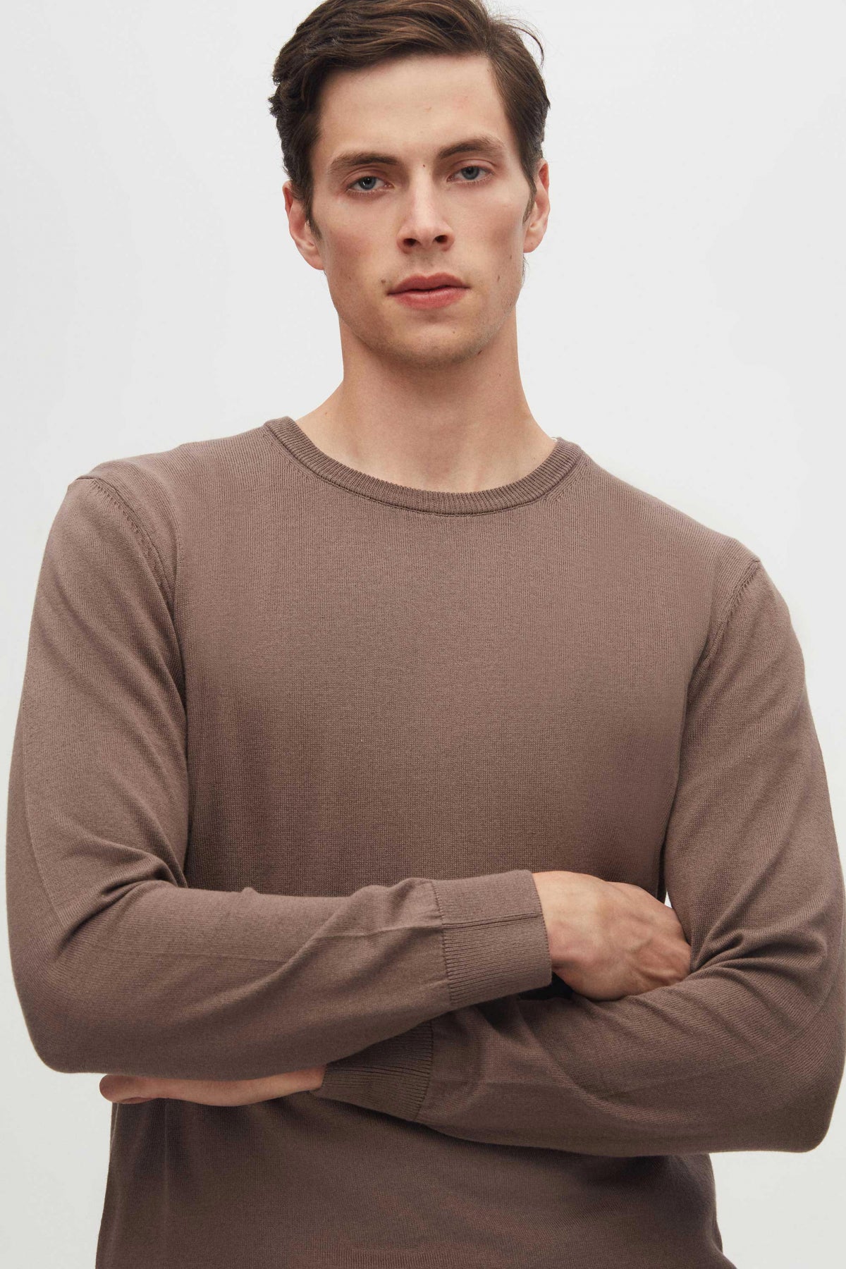 Ds Damat Regular Fit Anti-Pilling Crew Neck Knit Sweater - Taupe