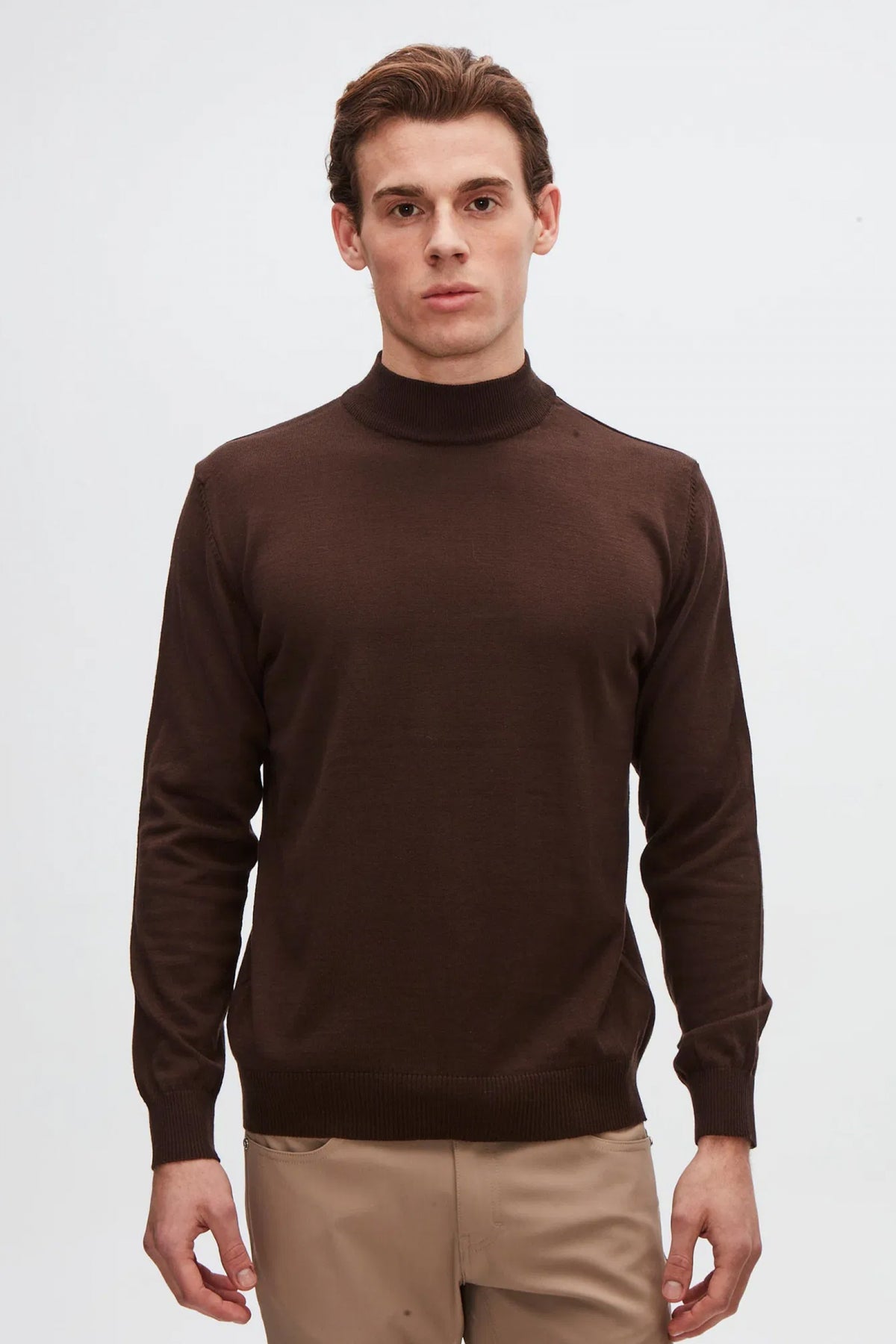 Ds Damat Regular Fit Cotton Blend Half Turtleneck Knit Sweater  - Brown