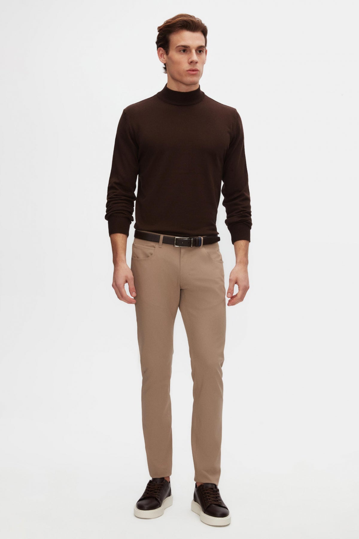 Ds Damat Regular Fit Cotton Blend Half Turtleneck Knit Sweater - Brown