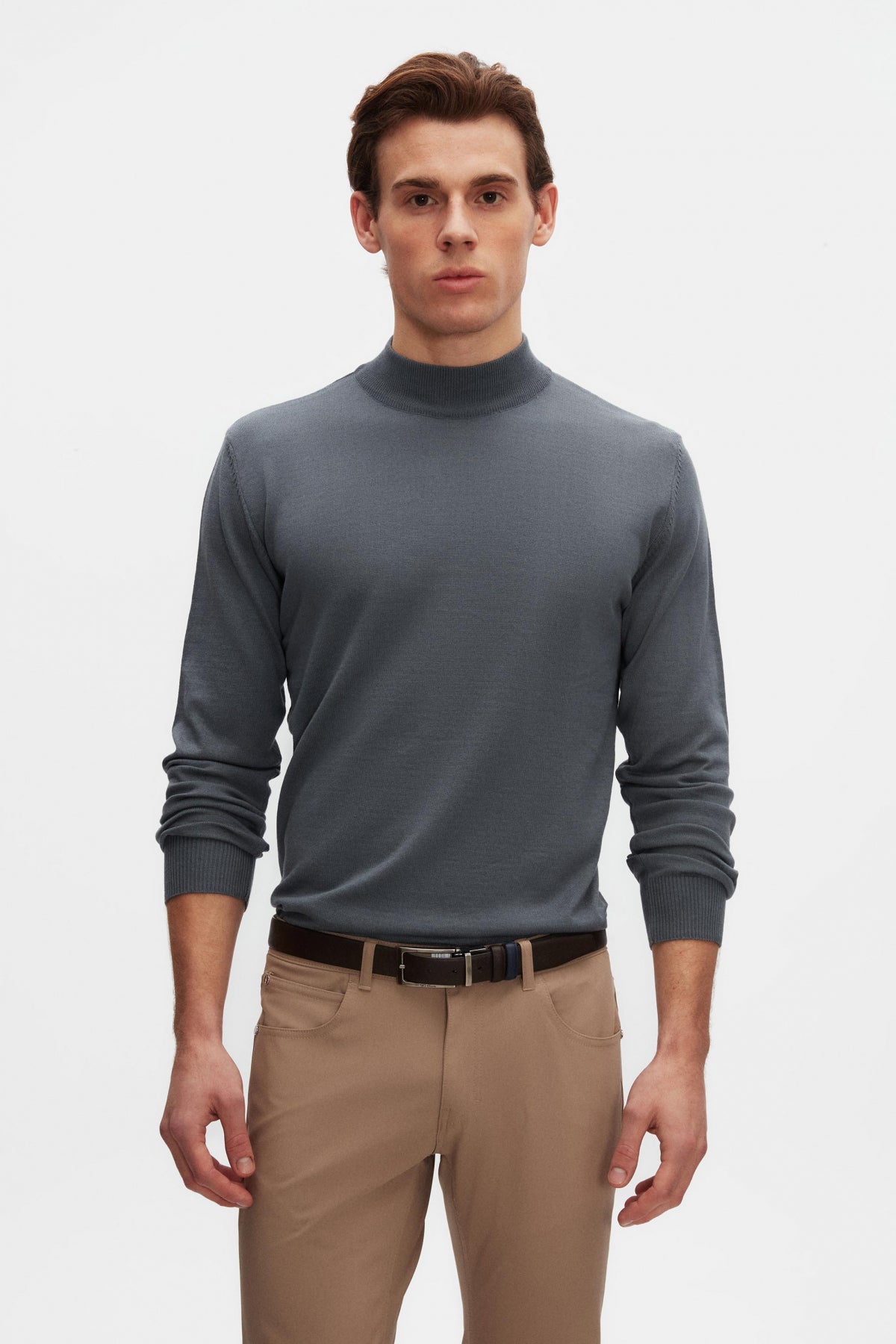 Ds Damat Regular Fit Cotton Blend Half Turtleneck Knit Sweater - Dark Blue