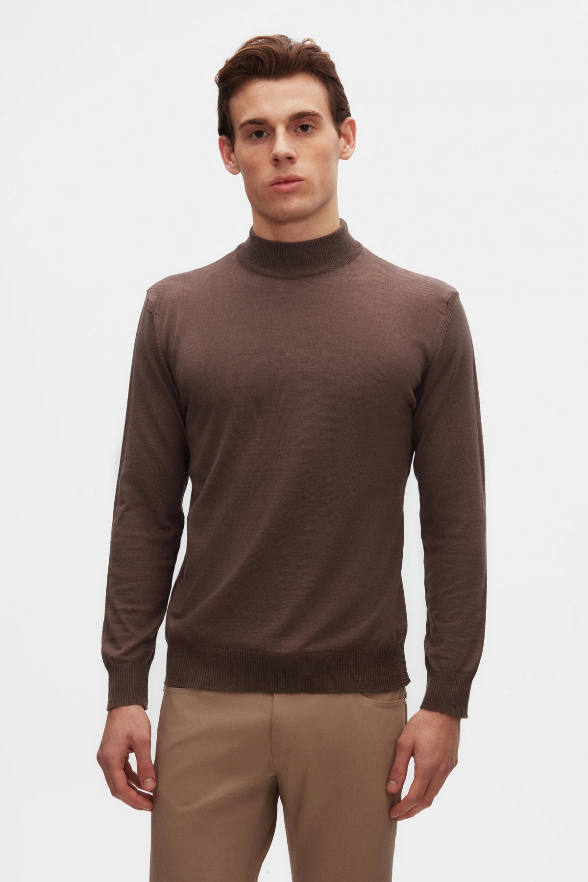 Ds Damat Regular Fit Cotton Blend Half Turtleneck Knit Sweater - Taupe