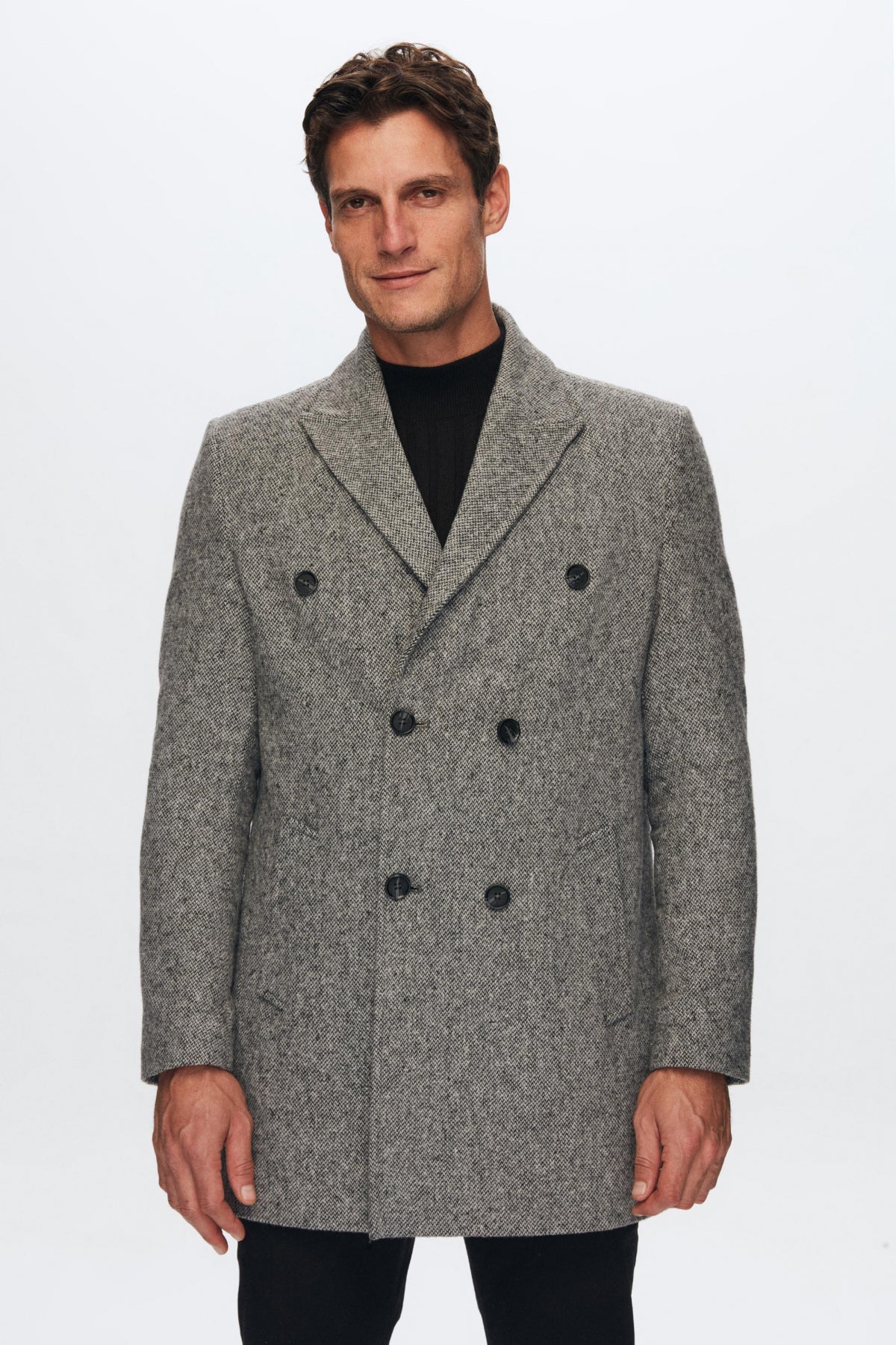 Ds Damat Regular Fit Detachable Fur Collar Coat - Gray