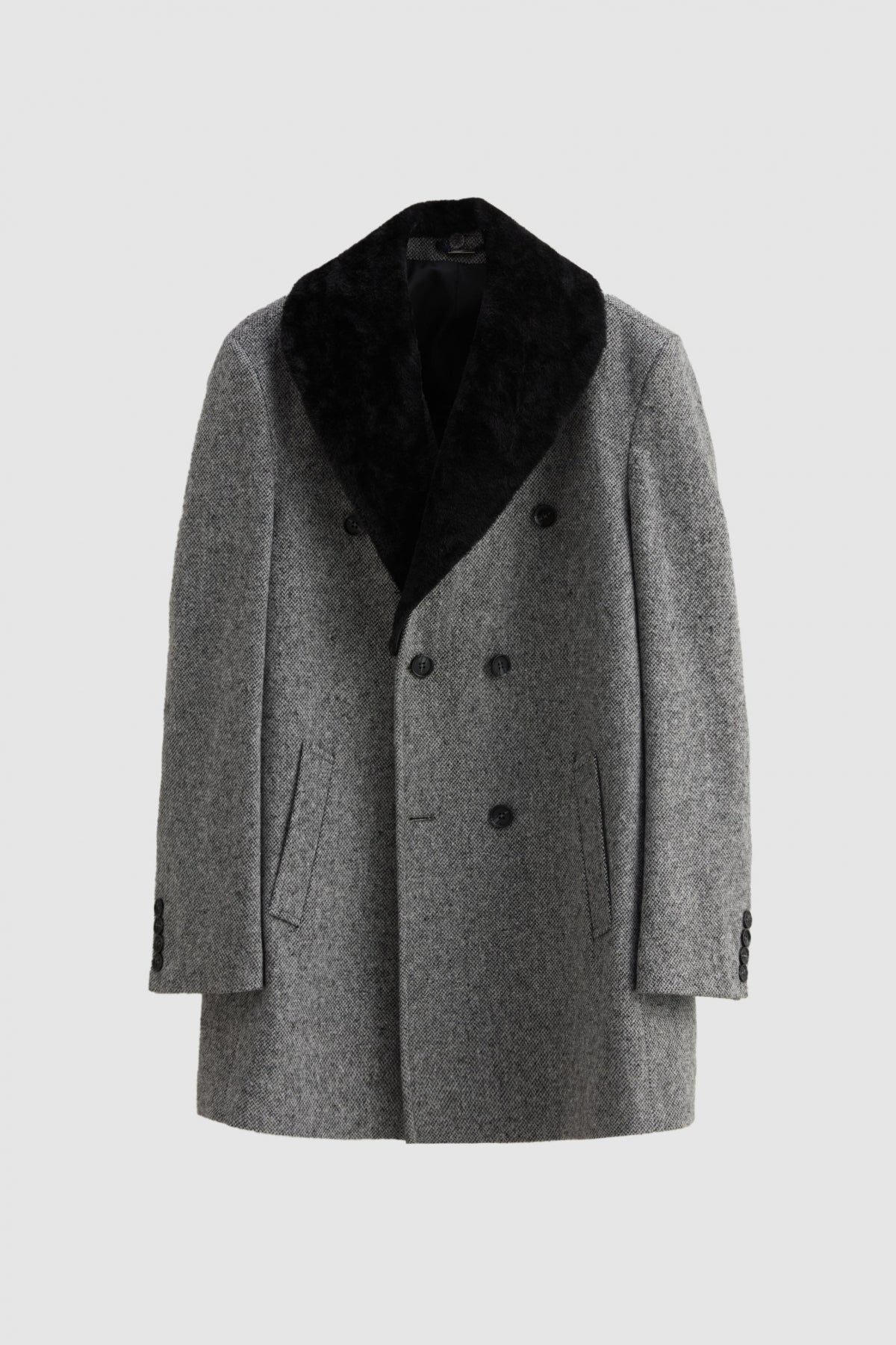Ds Damat Regular Fit Detachable Fur Collar Coat - Gray