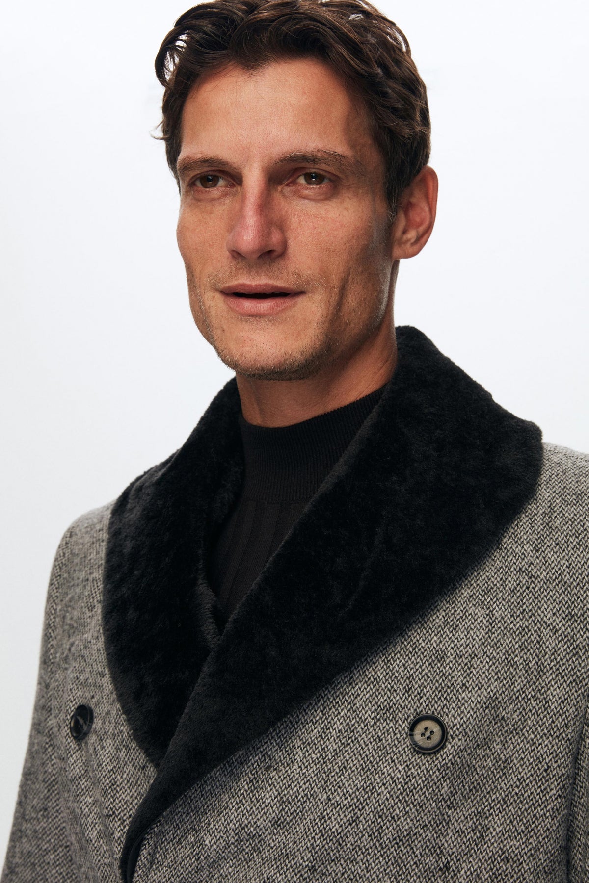 Ds Damat Regular Fit Detachable Fur Collar Coat - Gray