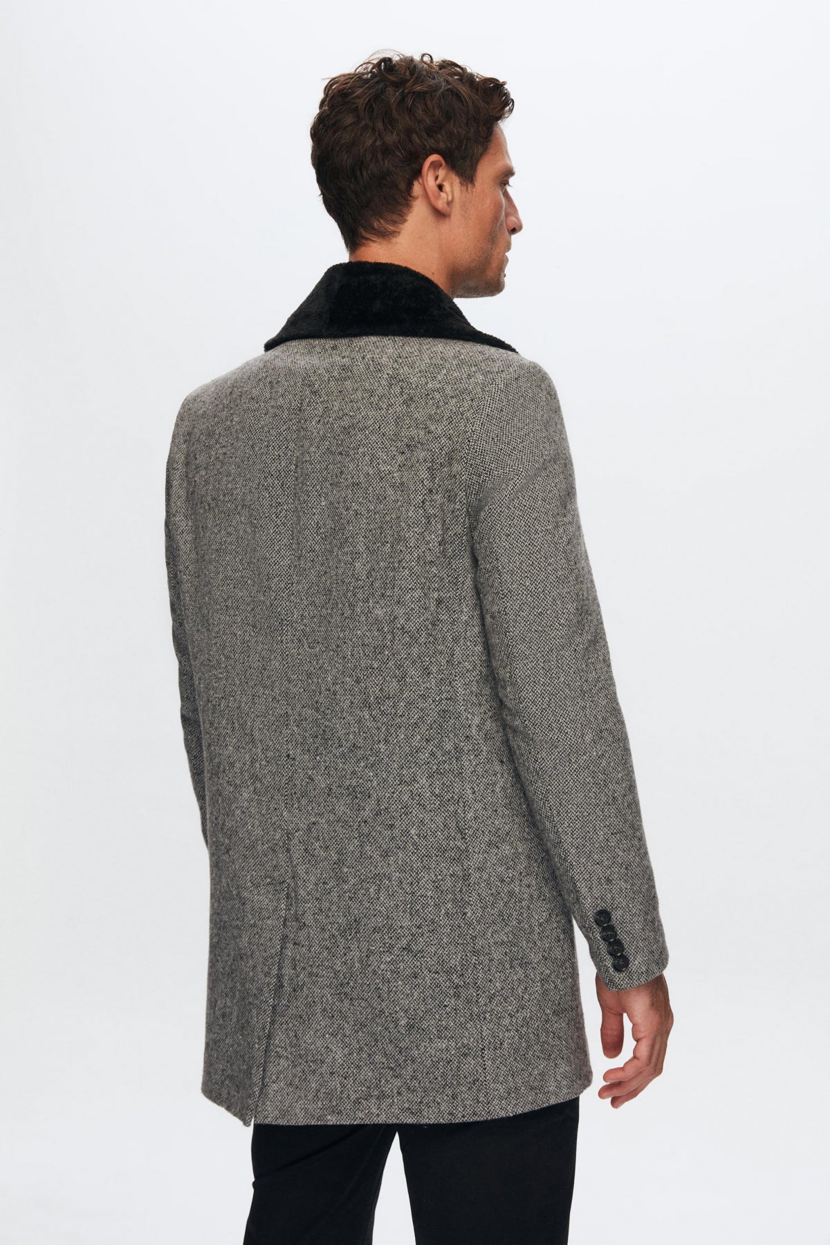 Ds Damat Regular Fit Detachable Fur Collar Coat - Gray