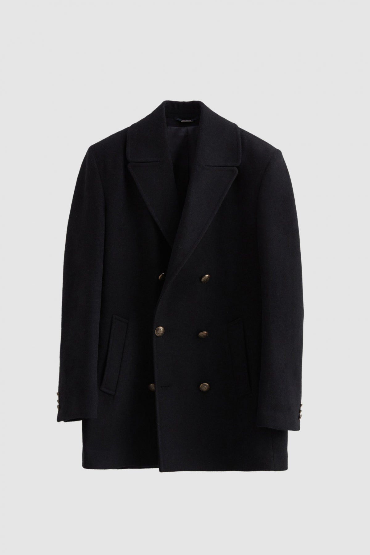 Ds Damat Regular Fit Double-Breasted Sailor Button Detail Wool Coat - Navy Blue