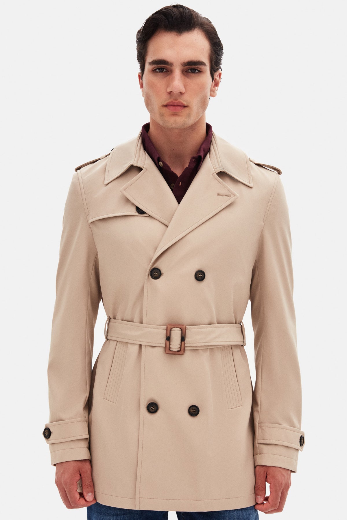 Ds Damat Regular Fit Epaulette Belted Trench Coat - Dark Beige
