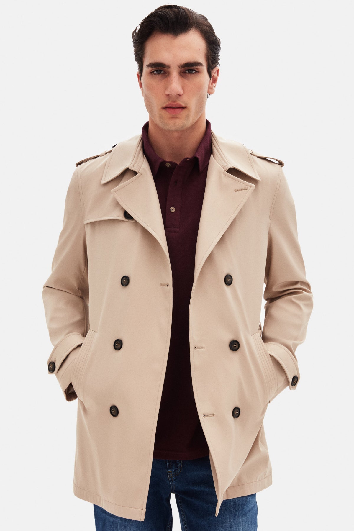 Ds Damat Regular Fit Epaulette Belted Trench Coat - Dark Beige