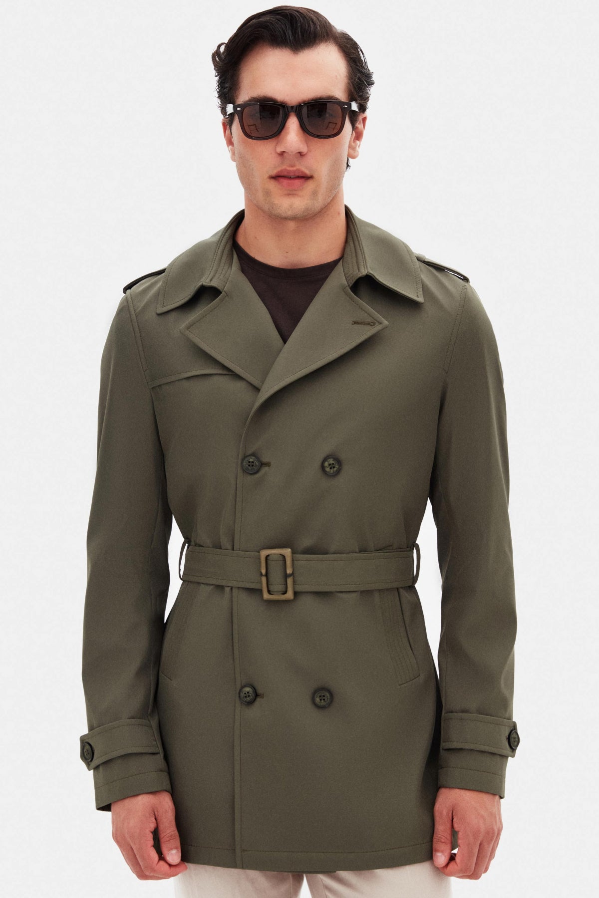 Ds Damat Regular Fit Epaulette Belted Trench Coat - Dark Khaki