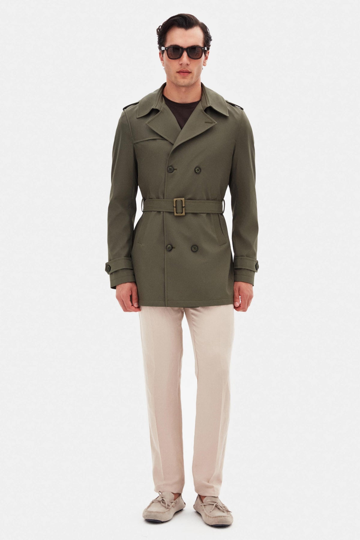 Ds Damat Regular Fit Epaulette Belted Trench Coat - Dark Khaki