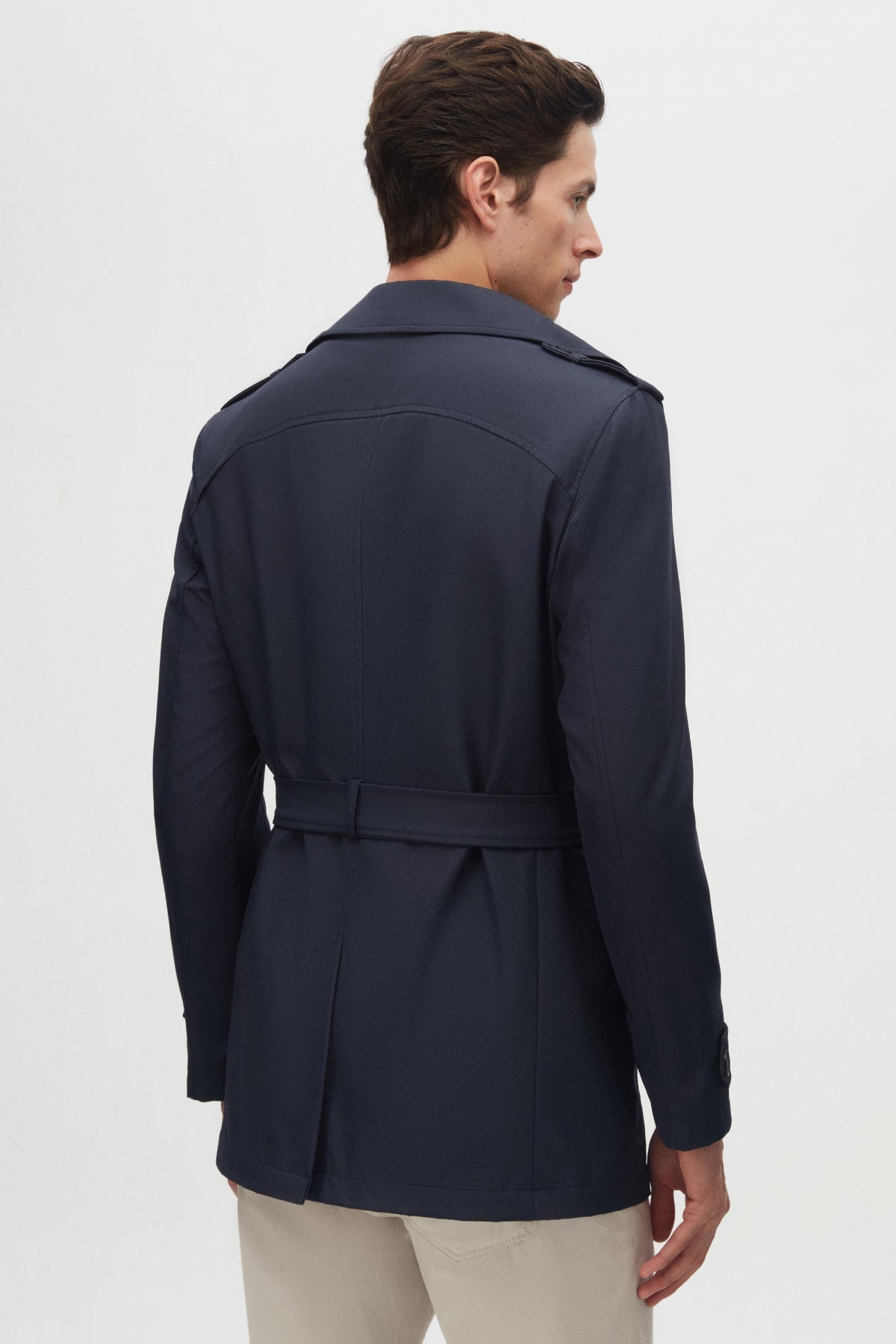 Ds Damat Regular Fit Epaulette Belted Trench Coat - Navy Blue