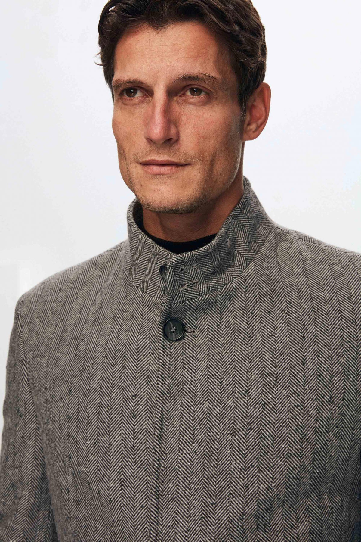 Ds Damat Regular Fit Herringbone Stand Collar Coat - Gray