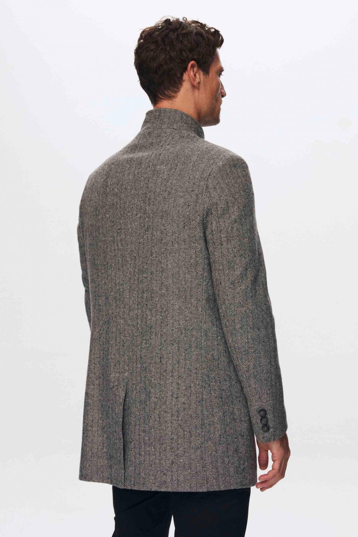 Ds Damat Regular Fit Herringbone Stand Collar Coat - Gray