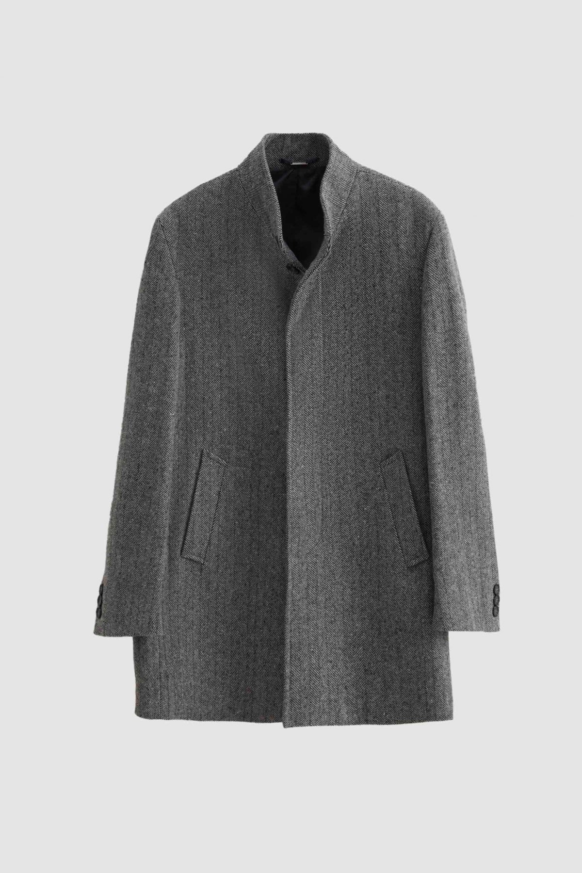 Ds Damat Regular Fit Herringbone Stand Collar Coat - Gray