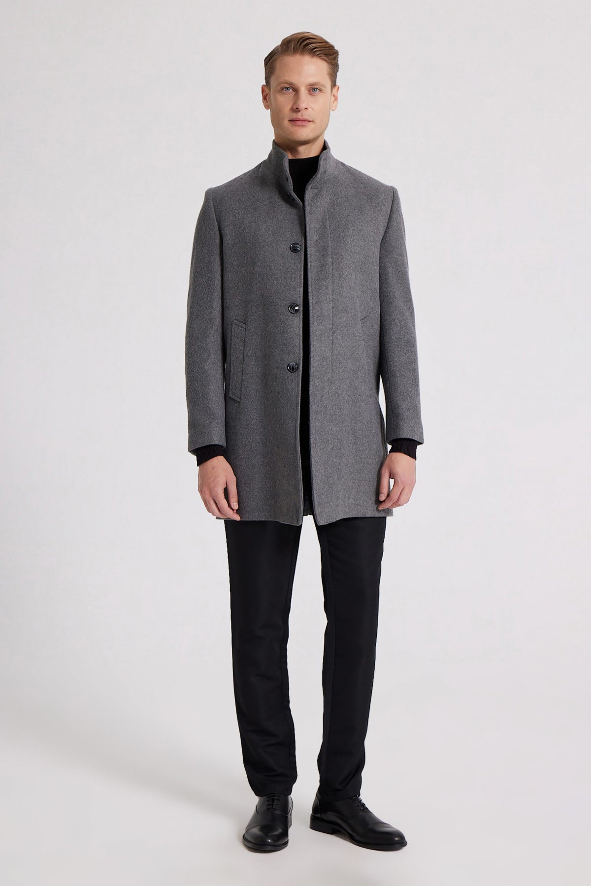 Ds Damat Regular Fit Mandarin Collar Wool Coat - Anthracite