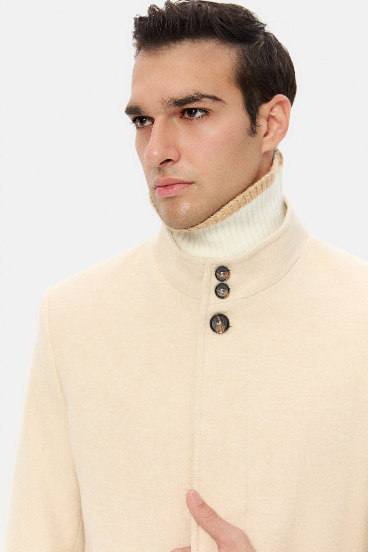 Ds Damat Regular Fit Mandarin Collar Wool Coat - Beige