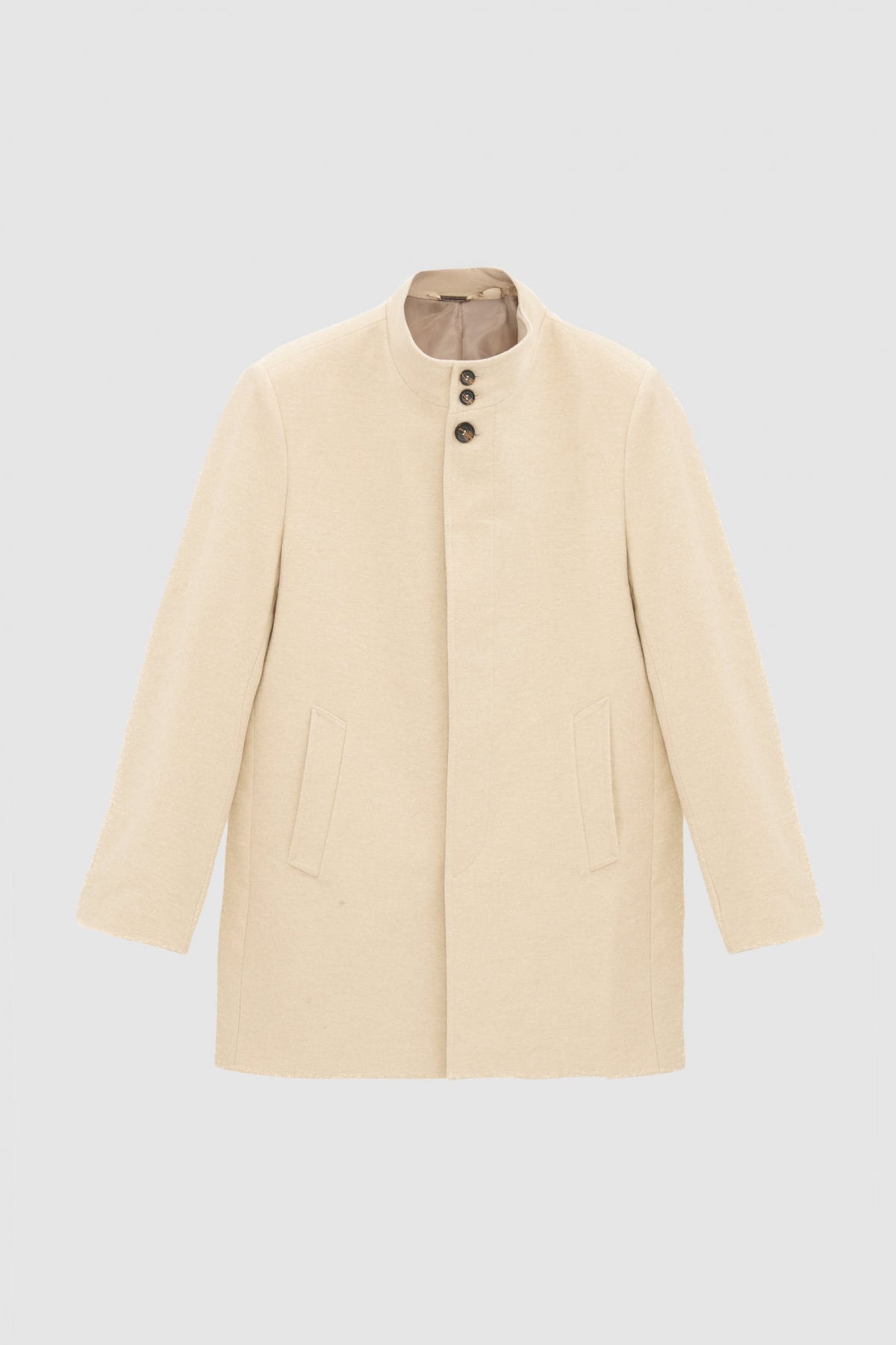 Ds Damat Regular Fit Mandarin Collar Wool Coat - Beige