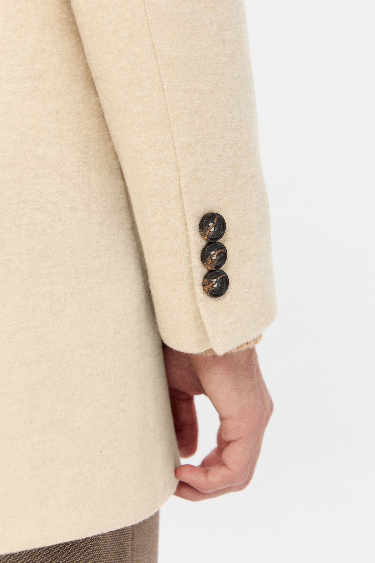 Ds Damat Regular Fit Mandarin Collar Wool Coat - Beige