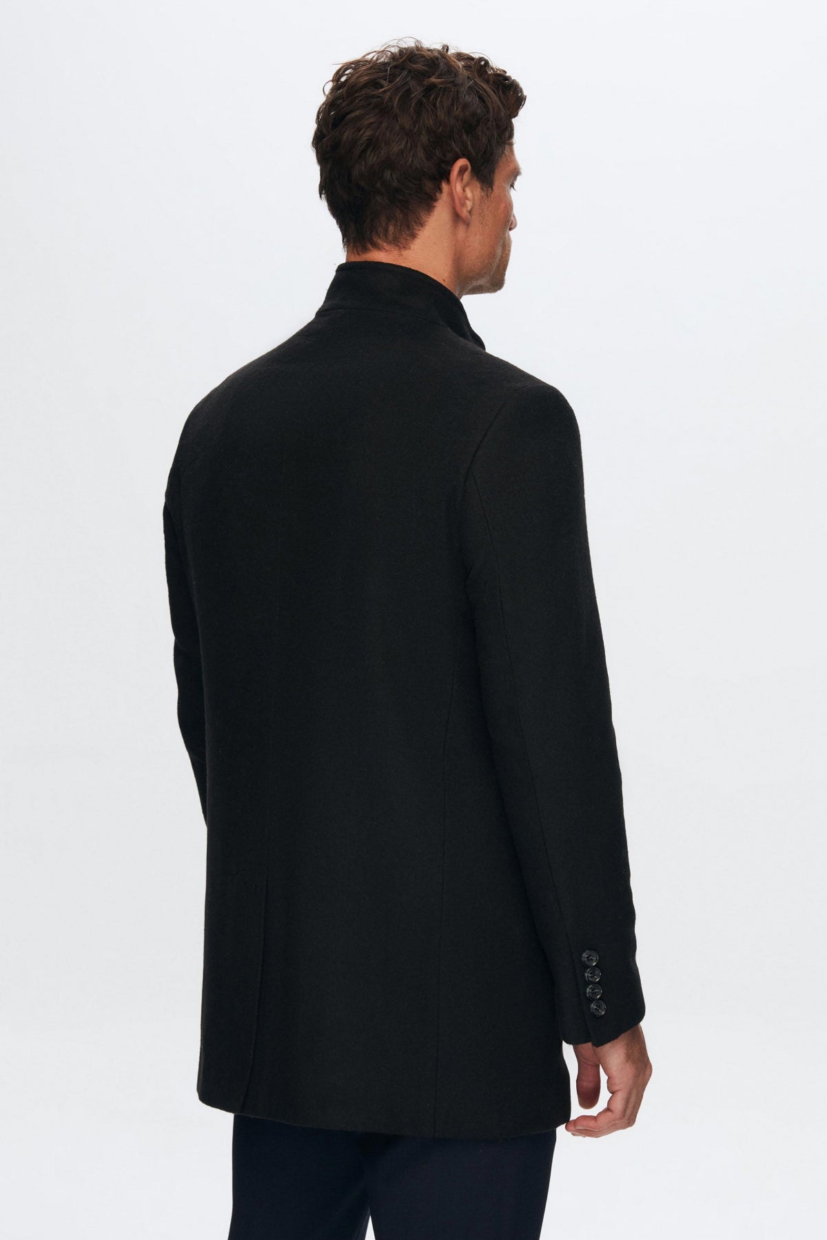Ds Damat Regular Fit Mandarin Collar Wool Coat - Black